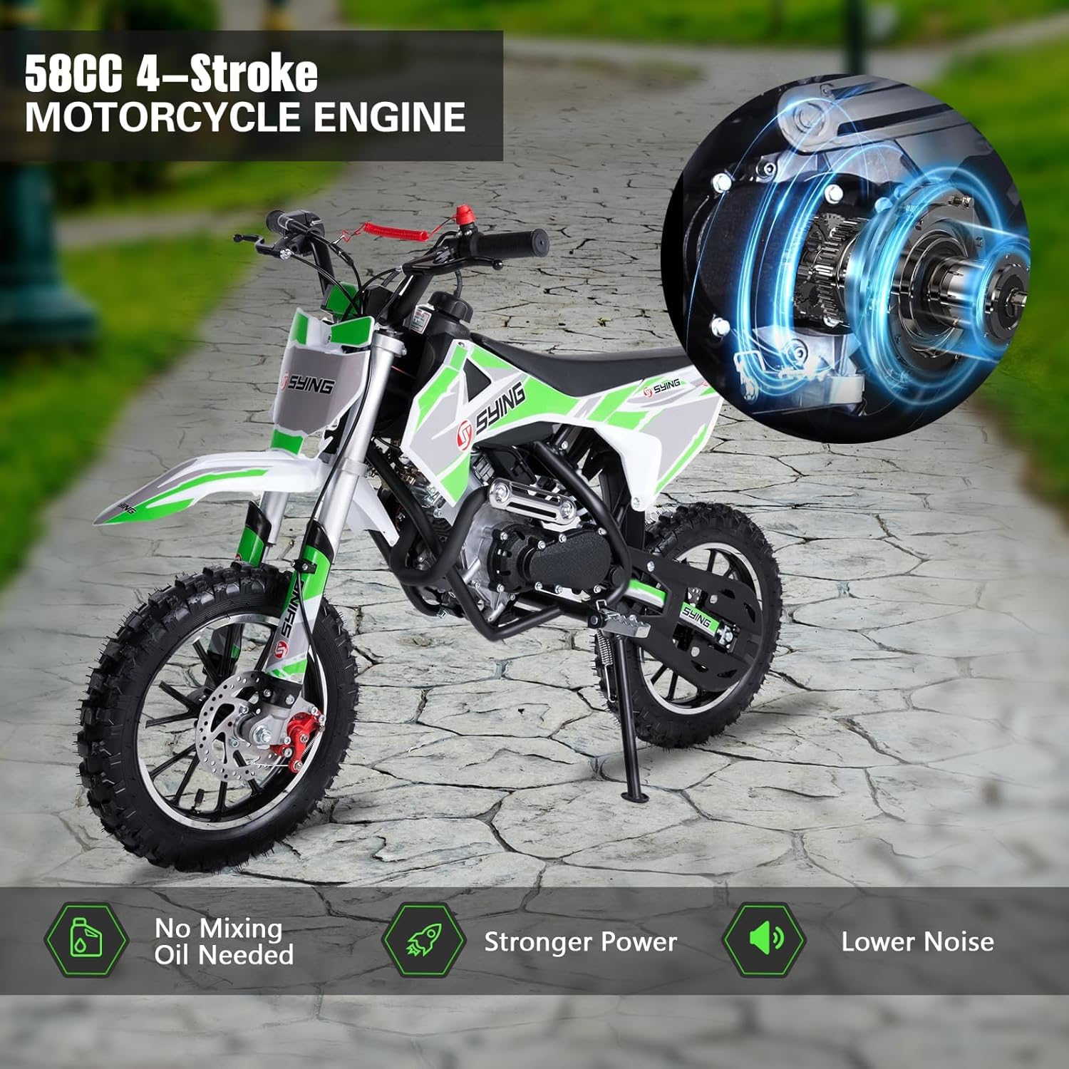 58CC 4-Stroke Kids Dirt Bike, Pro Engine Gas Dirt Bikes for Kids 8-14, Pull Start Motorbike, 10" Wheels Up to 21.75 Mph Mini Moto Gift for Child Teens, W/EPA Approved