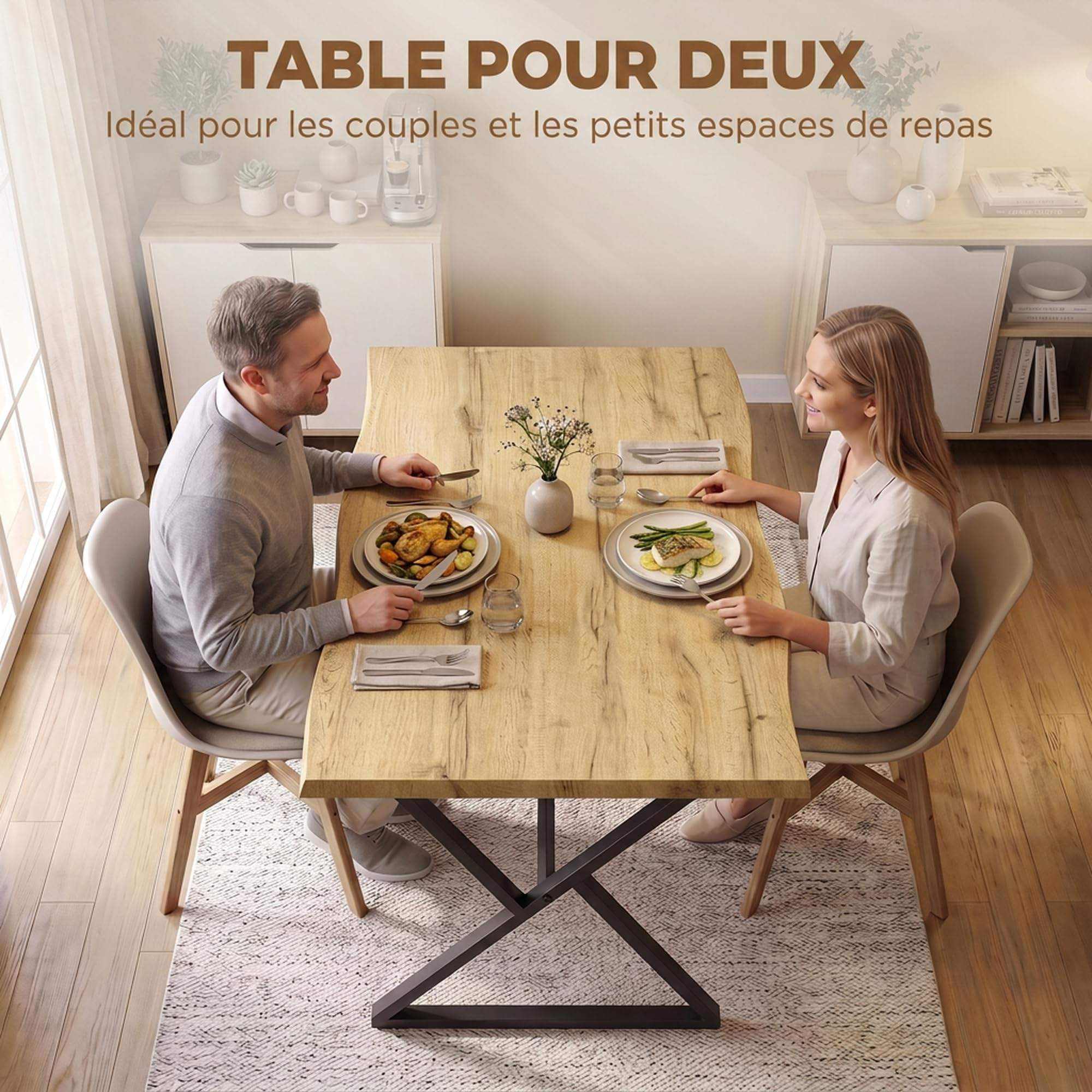 HOMCOM Table à Manger pour 2 Personnes 110 x 67 x 75,5 cm Noir et Chêne