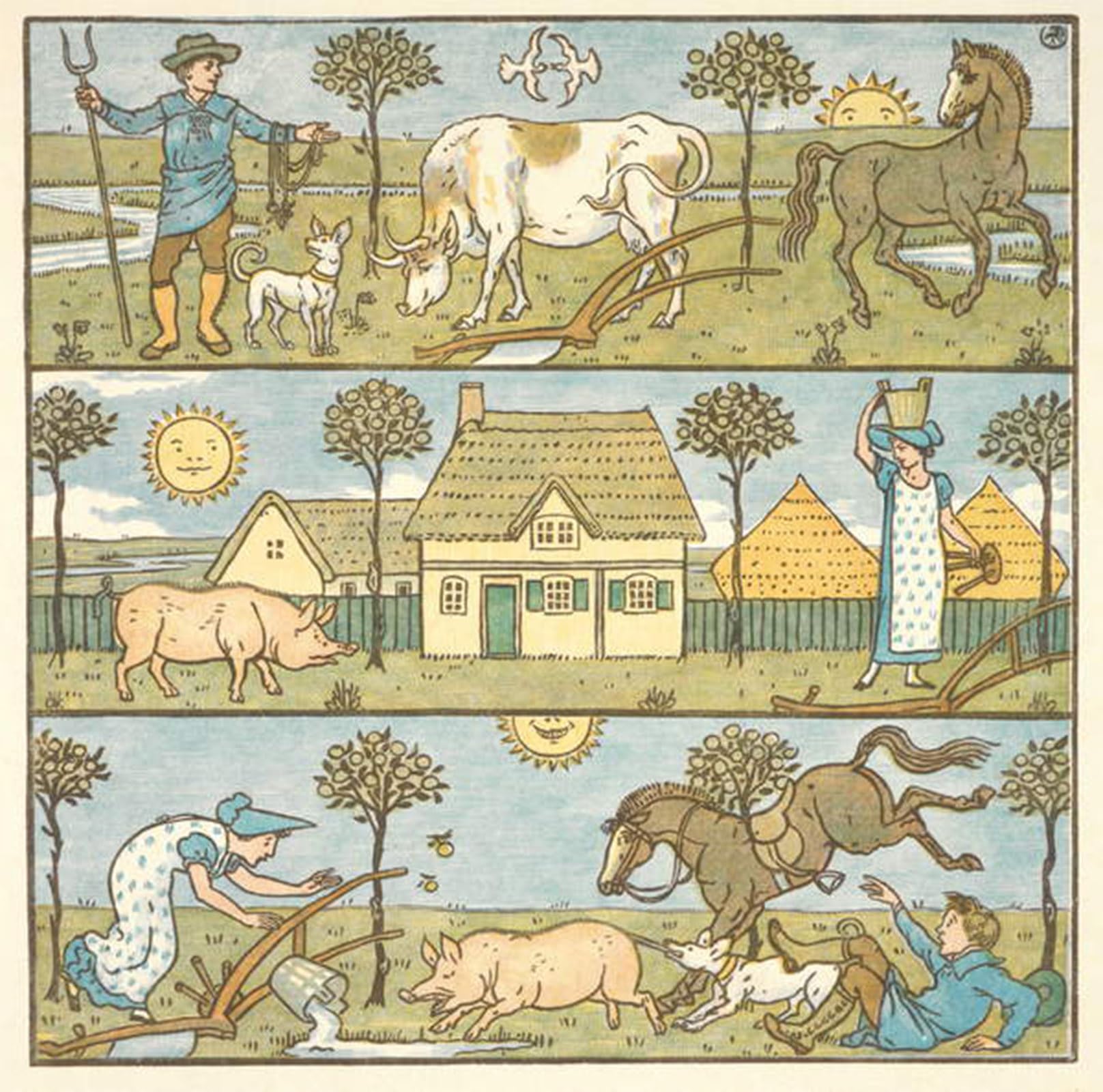 ARTXLXXBN Famous Painting Art Wall Decor Abstract Art Picture a Farmer a Milk Maid and Various Farm Animals by Walter Crane Animal Pictures for Home Decor 60x90cm