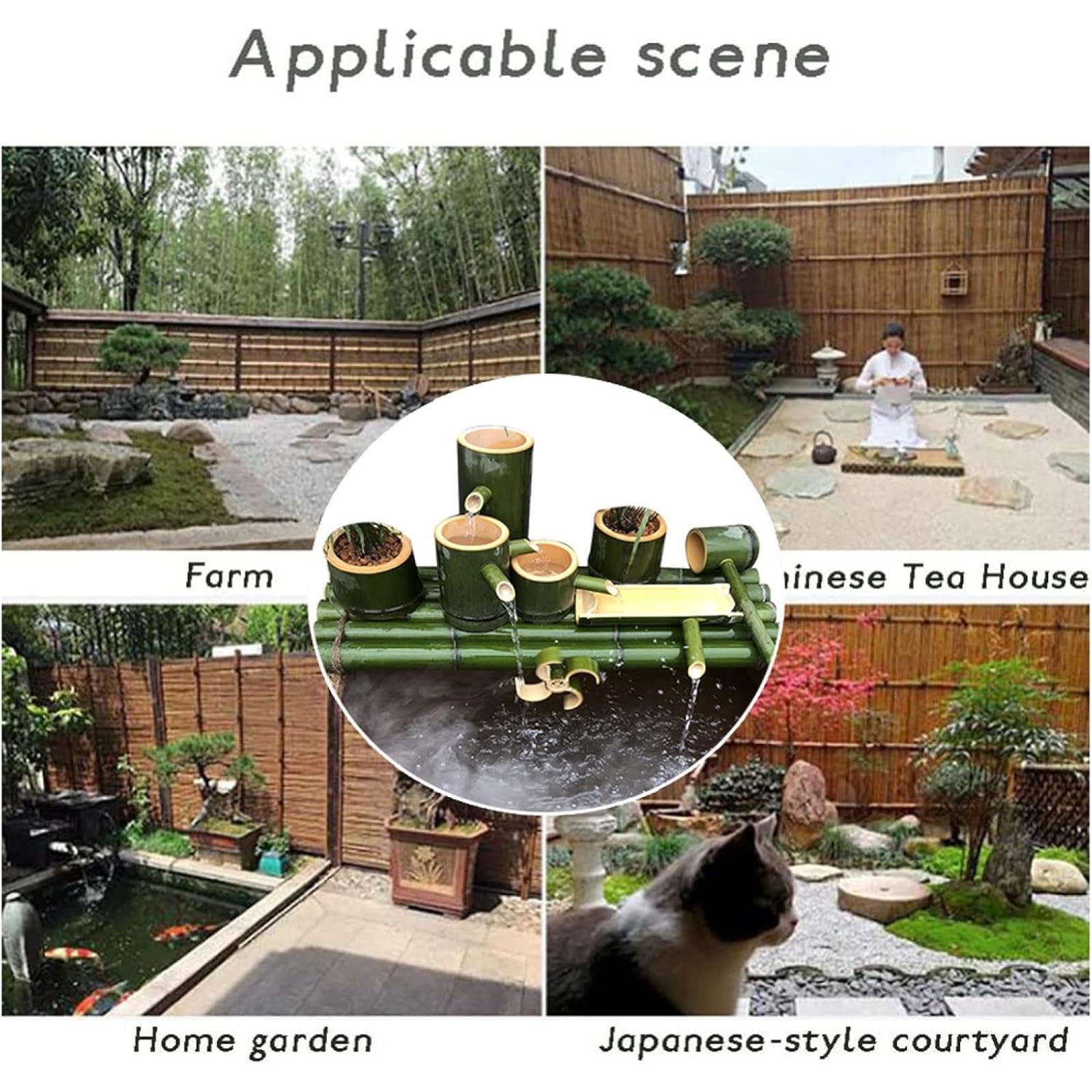 Kit Pompa Solare per Fontana, Fontana in bambù, Fontana in bambù per Giardino Zen, Fontana per Esterni e Interni in Stile Feng Shui, per Patio, Cortile e laghetto.