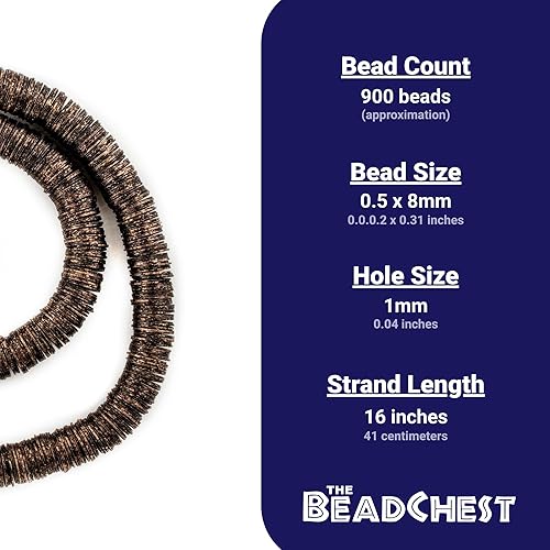 Miniatura 4 de TheBeadChest - Cuentas Heishi de disco plano de cobre antiguo (0.315 in), hilo de 16 pulgadas, hecho a mano para fabricación de joyas y
