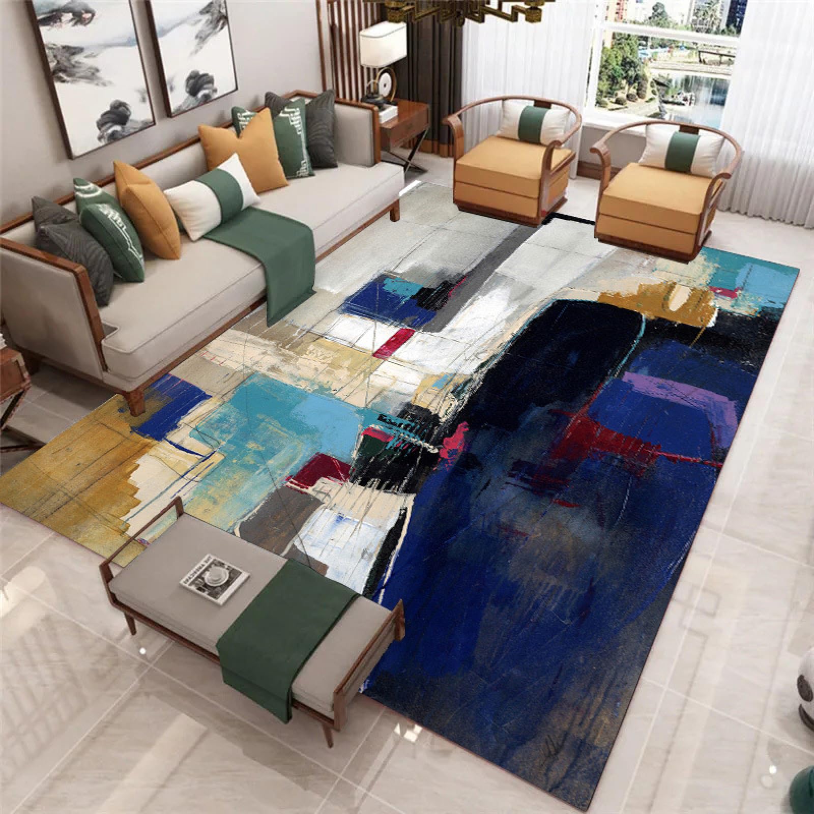 Tapis de salon bleu rouge gris paillasson extérieur intérieur antidérapant 120x160 cm