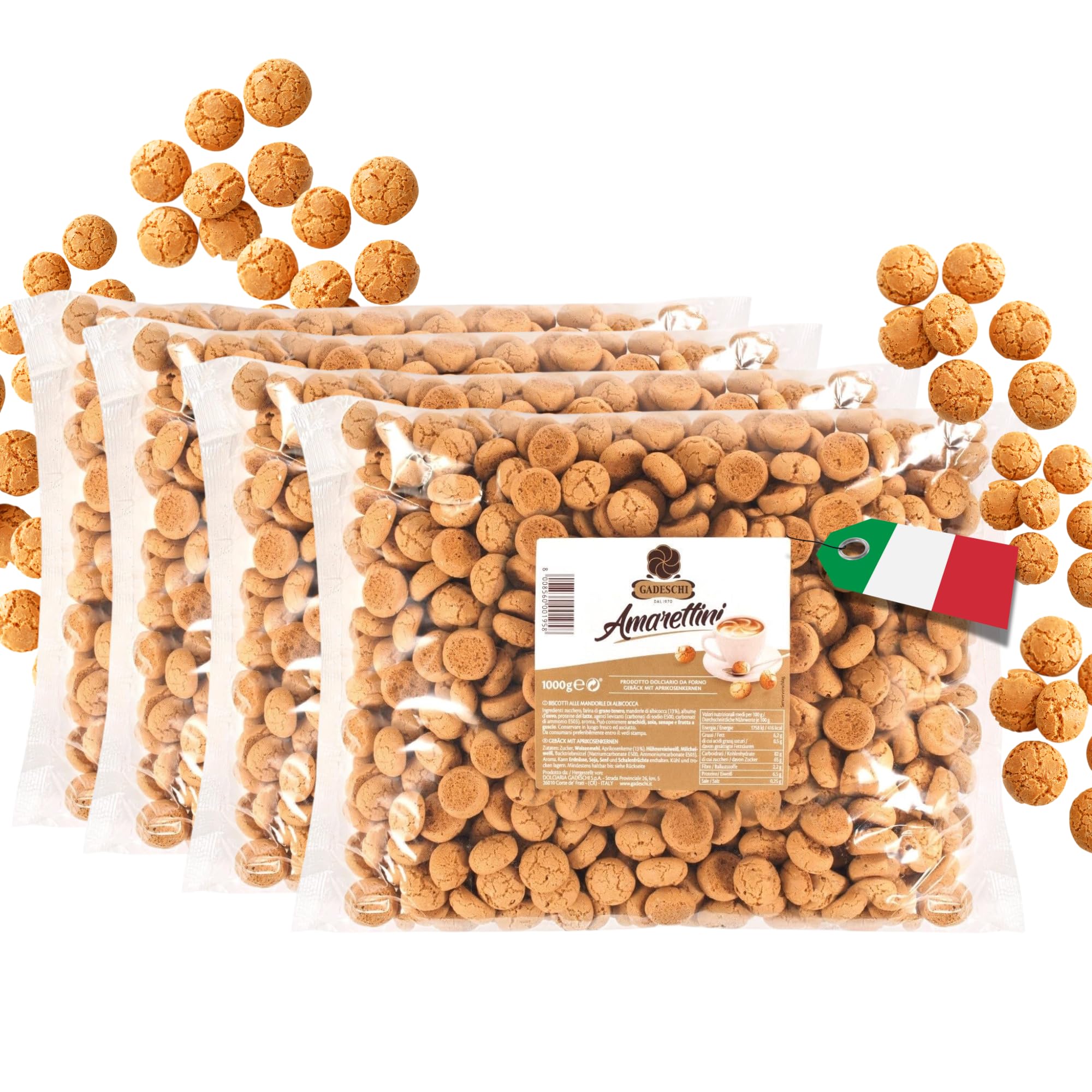 Gadeschi Amarettini Kekse 4x 1KG Italienisches Kaffeegebäck mit Aprikosenkernen