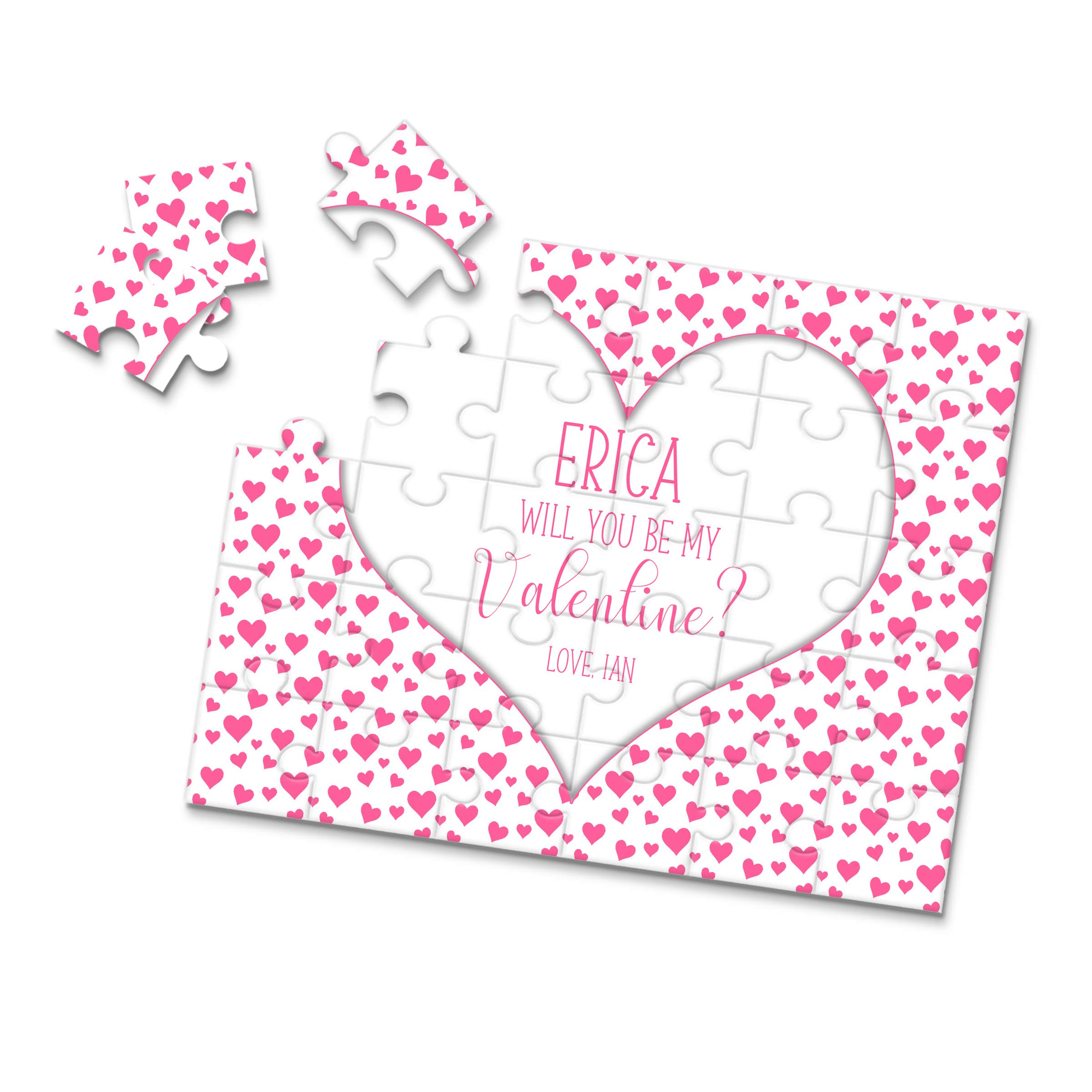 Personalized Will You Be My Valentine Puzzle - Pink Hearts - Valentine's Day Gift - Custom Jigsaw Puzzle - Asking Boyfriend Girlfriend Fiance Wife Husband - Romantic Relationship Surprise