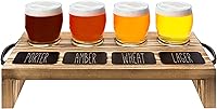 Vista 7 de MyGift Juego de regalo de vidrio de cerveza de madera maciza con 4 vasos de cerveza de degustación y bandeja para servir con etiqueta de pizarra