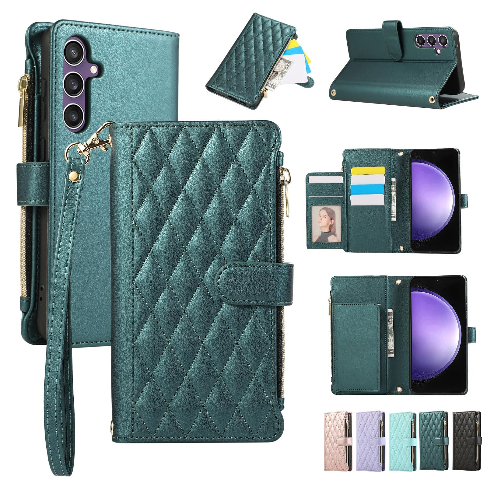 Samsung Galaxy S23 FE Case Folio SCG24 Folio Case Strap Samsung Galaxy S23 FE Mobile Phone Case Leather Smartphone Case S23FE Card Storage SCG24 au Cover Stylish Galaxy S23FE Case Magnetic Closure
