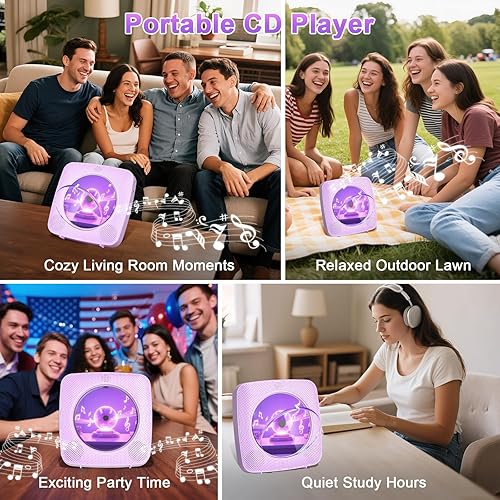 Miniatura 8 de Gueray Reproductor de CD portátil Bluetooth Reproductores de CD para el hogar Recargable de pared de escritorio Reproductor de CD portátil con