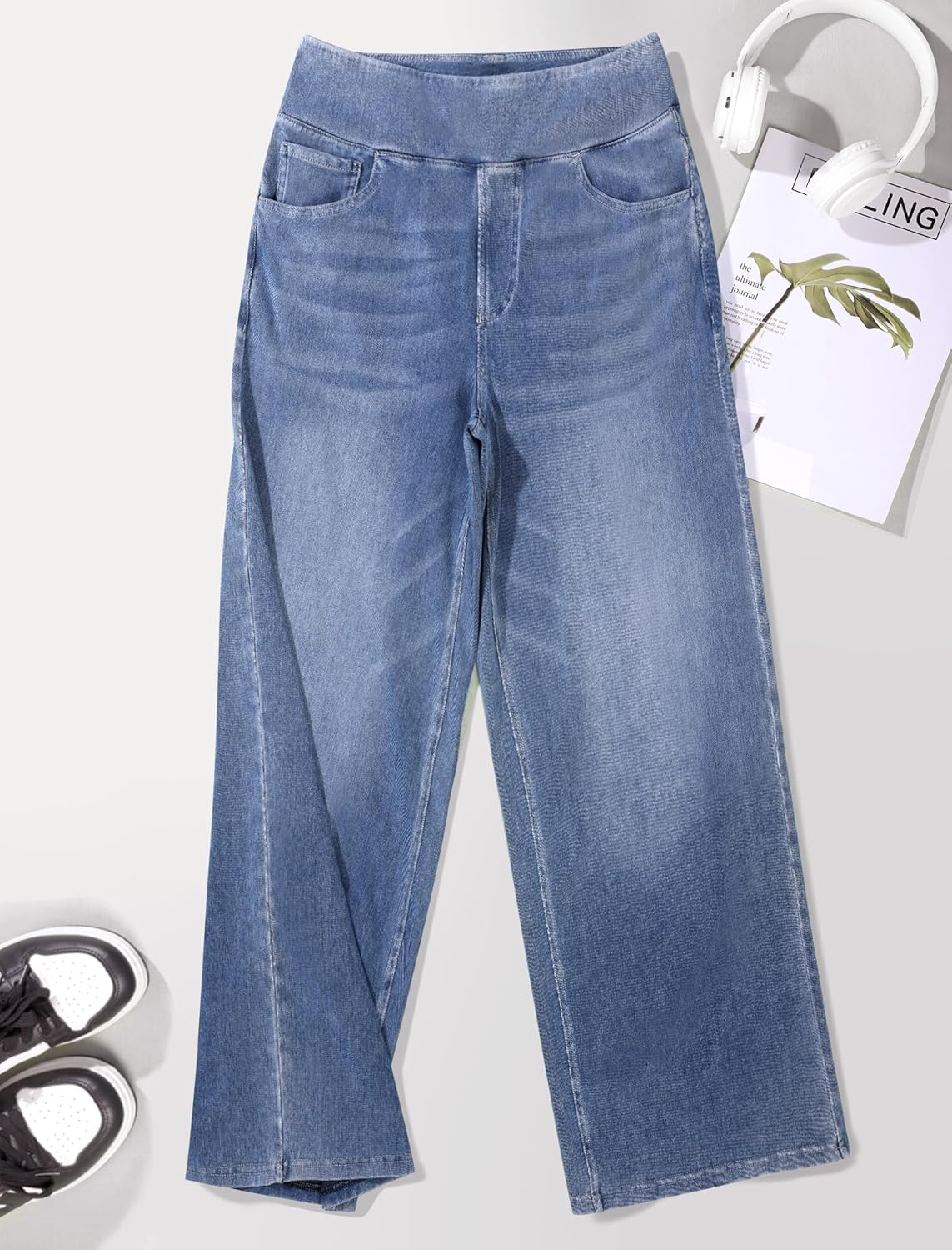 Women's Wide Leg Jeans High Waisted Stretchy Denim Pants Elastic Waist Pull On Sweatpant Jeans Trendy Baggy Loose - Image 5