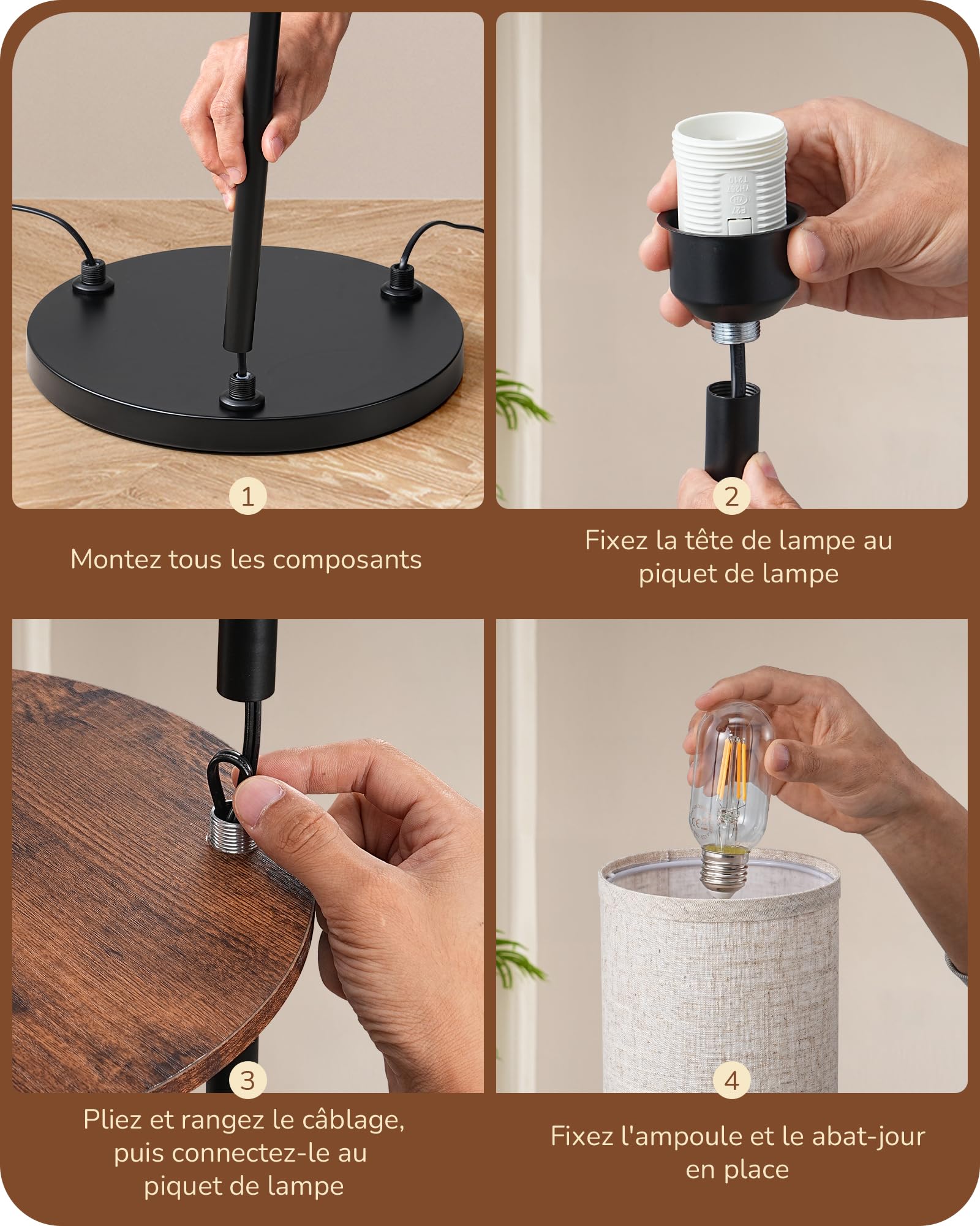 EDISHINE Lampadaire sur Pied pour Salon, Lampe sur Pied LED 3-Flamme avec Étagère et Abat-Jour en Lin, Douille E27, Ampoules Incluses, Lampe Moderne pour Chambre et Bureau, 178 cm
