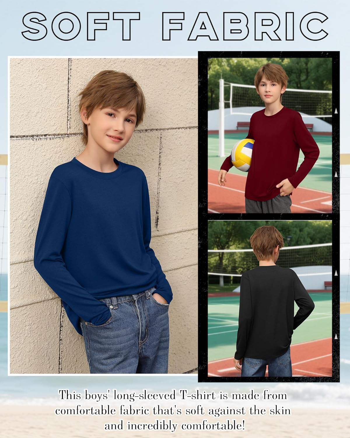 4 Pack Boy's Long Sleeve Shirts, Crew Neck Soft Tops Toddler Kids Basic Tees 3T-16 Years - Image 4