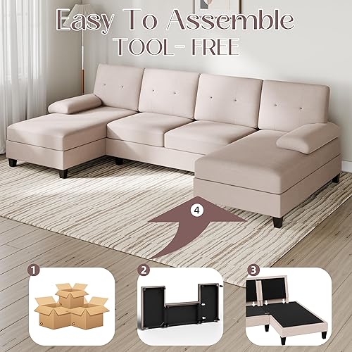 Miniatura 3 de Shintenchi Sofás seccionales en forma de U para sala de estar, sofá modular moderno de 4 asientos con reposabrazos extraíbles y respaldo suave para