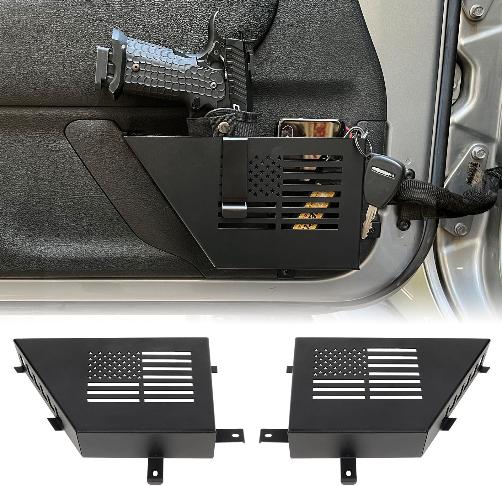MAIKER Metal Front Door Storage Box, Door Side Insert Organizer Box Pockets for 2007-2018 Jeep Wrangler JK JKU 2/4 Door 2pcs(Black)