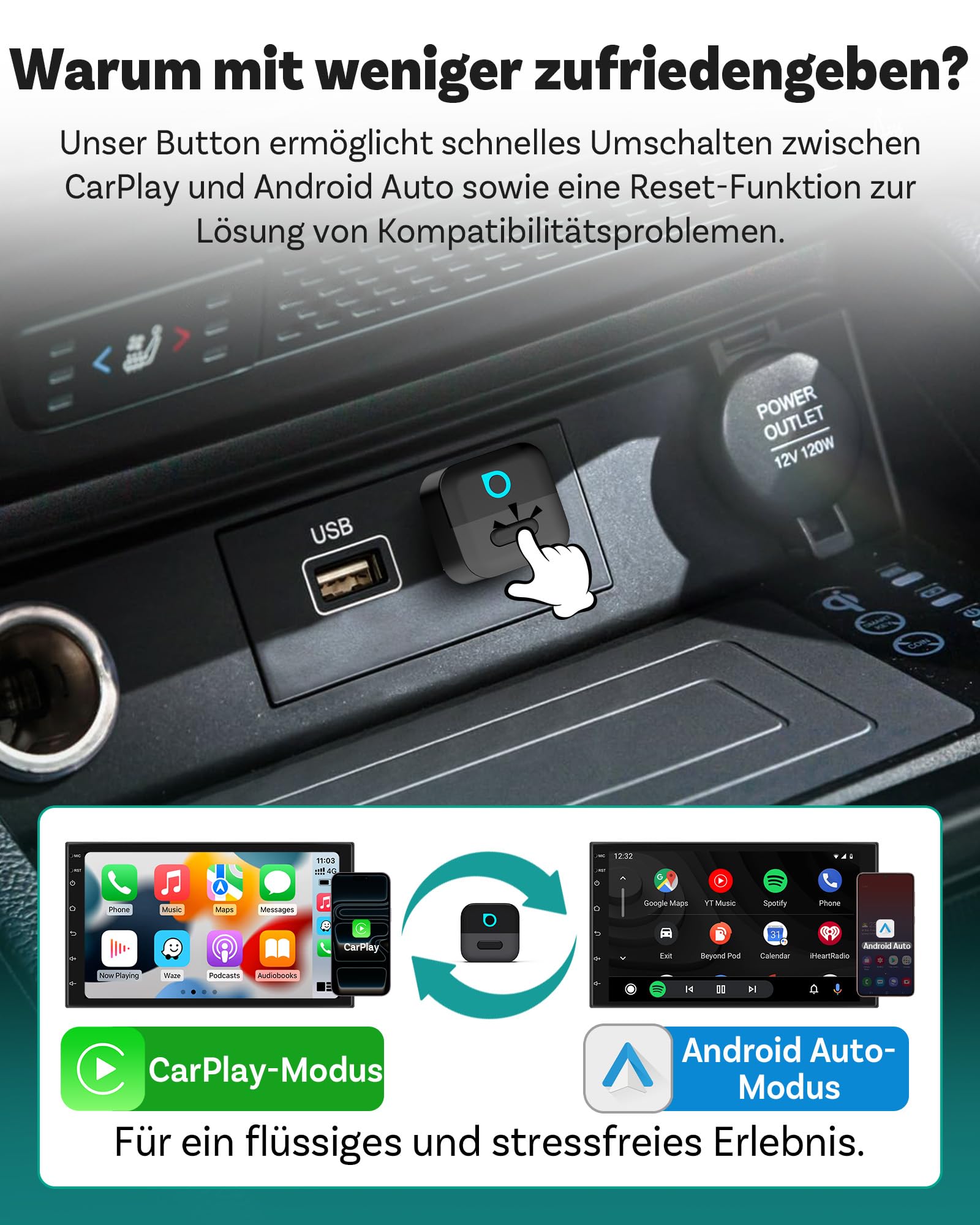 Ottocast Mini Pico, 2026 Neuheit 2-in-1 Wireless CarPlay & Android Auto Adapter mit One-Touch Gerätewechsel, Plug & Play, WiFi 6 & Bluetooth 5.4, Verbindet Sich Automatisch für iPhone & Android