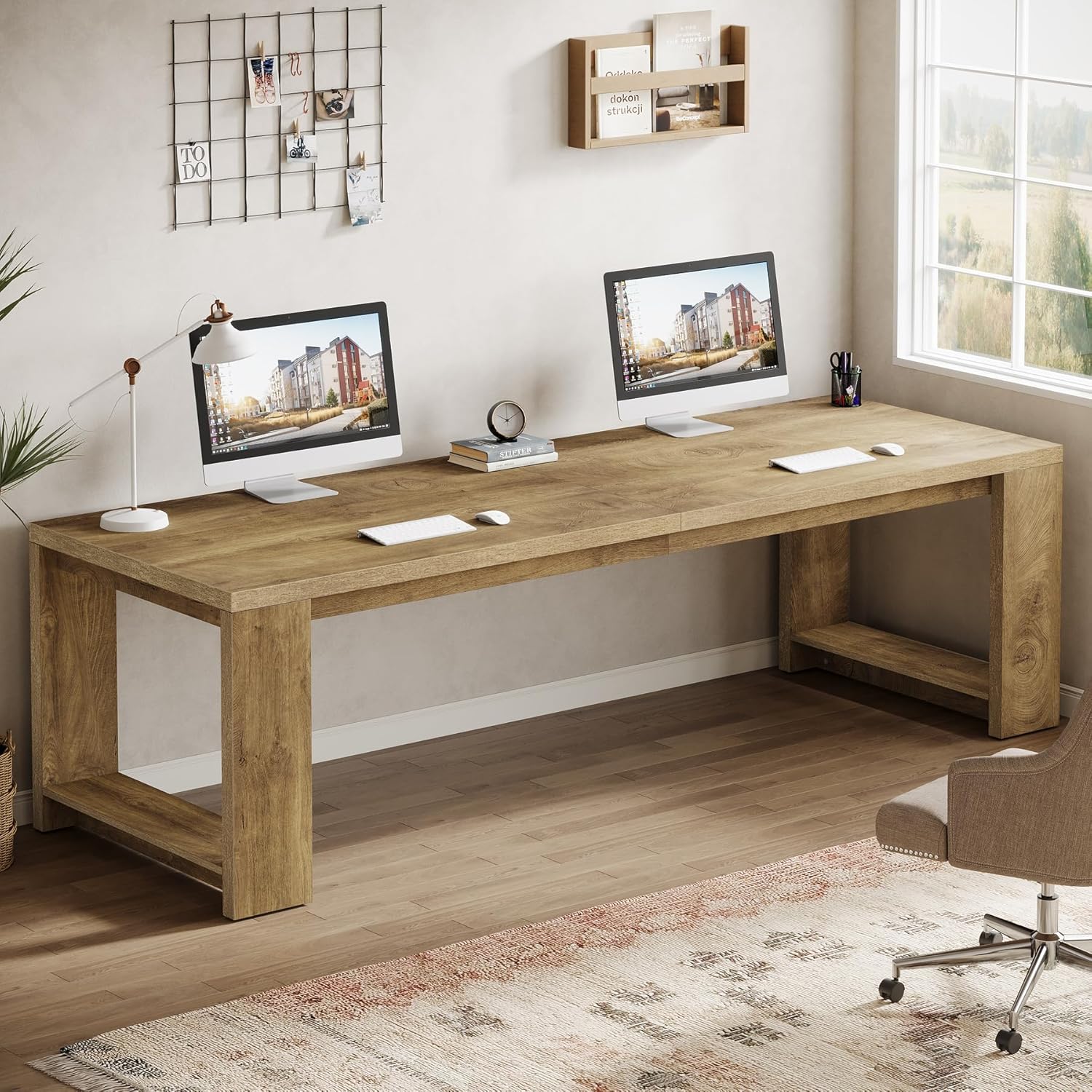 Product image of Tribesigns Two Person Desk, 86.6 Inches Extra Long Desk, Double Computer Writing Table, Wood Large Desks Workstation for Home Office, Natural Oak
