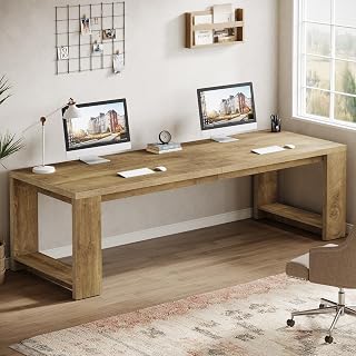 Tribesigns Two Person Desk, 86.6 Inches Extra Long Desk, Double Computer Writing Table, Wood Large Desks Workstation for Home Office, Natural Oak - Amazon product rated Grade A