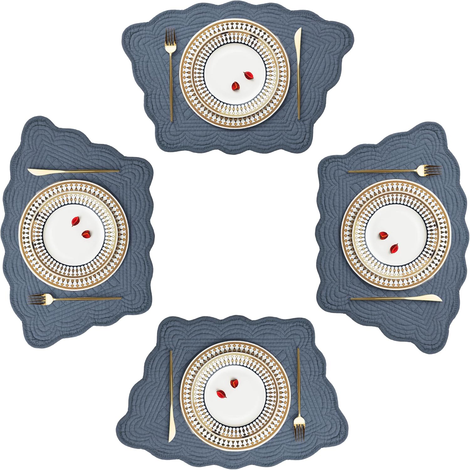 HOMBYS Quilt Round Table Placemats Set of 4, 100 Cotton