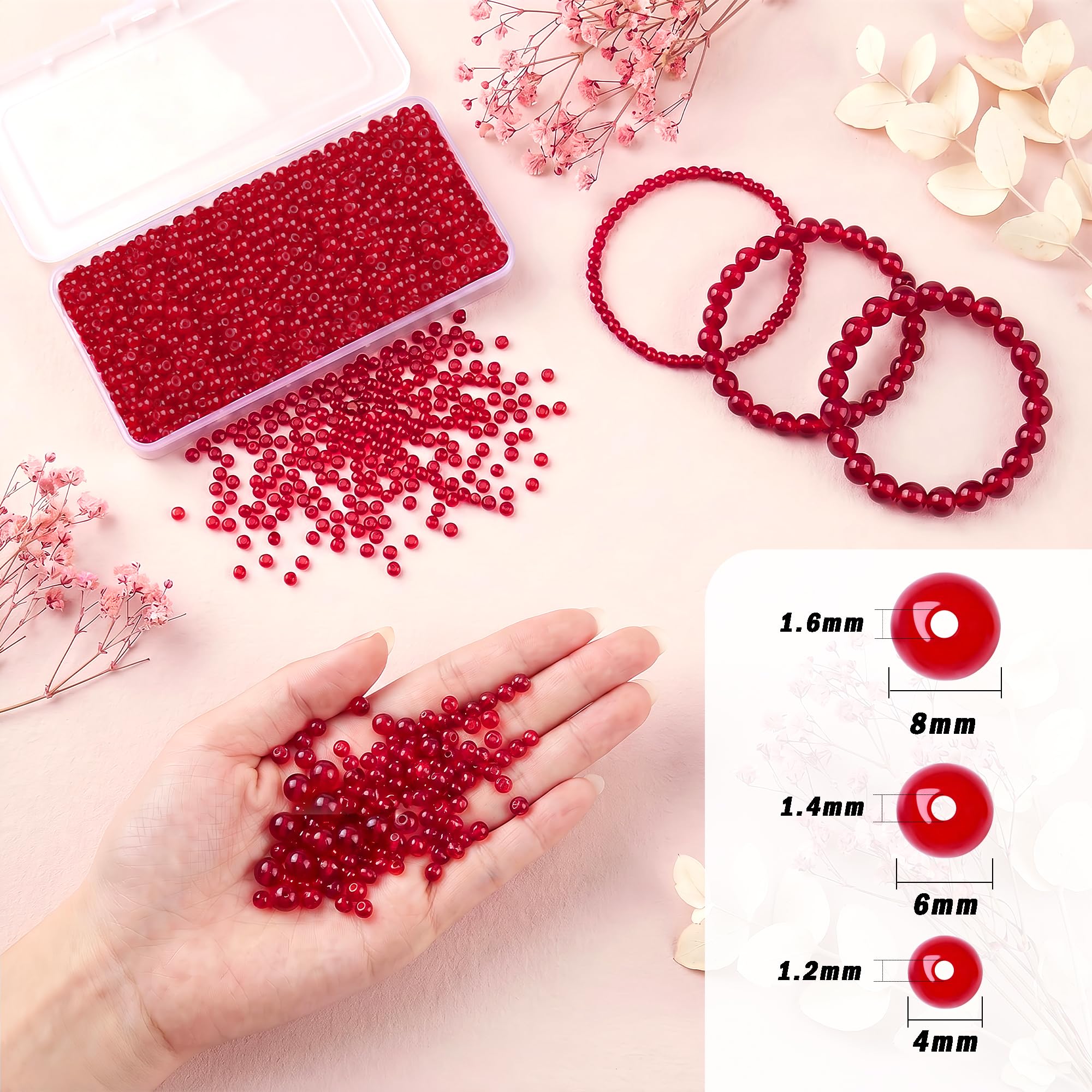 1000 Red Glass Beads - Bracelets & Necklaces -2