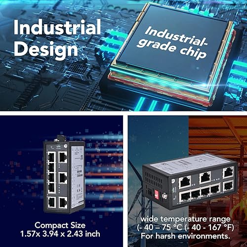 Miniatura 4 de InHand Networks - Interruptor Gigabit Ethernet industrial no administrado de 8 puertos, 8 puertos RJ45 adaptativos 101001001000 Base-T (X),
