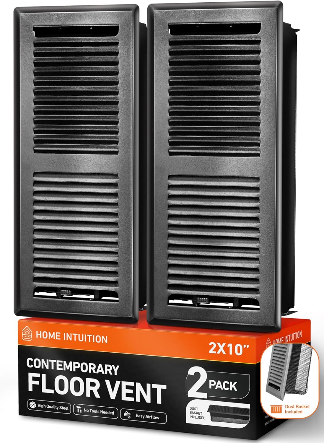 Home Intuition Contemporary Floor Vent Covers 4X12 Inch Floor Register with Mesh Cover Trap Heat and Air Walkable Metal Floor Vent for HVAC Duct, Satin Nickel