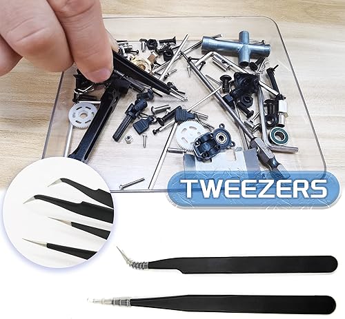 Miniatura 7 de Kit de herramientas de modelo profesional 10 en 1 para adultos, herramientas básicas con pinzas, pinzas, limas de aguja, barras de pulido para