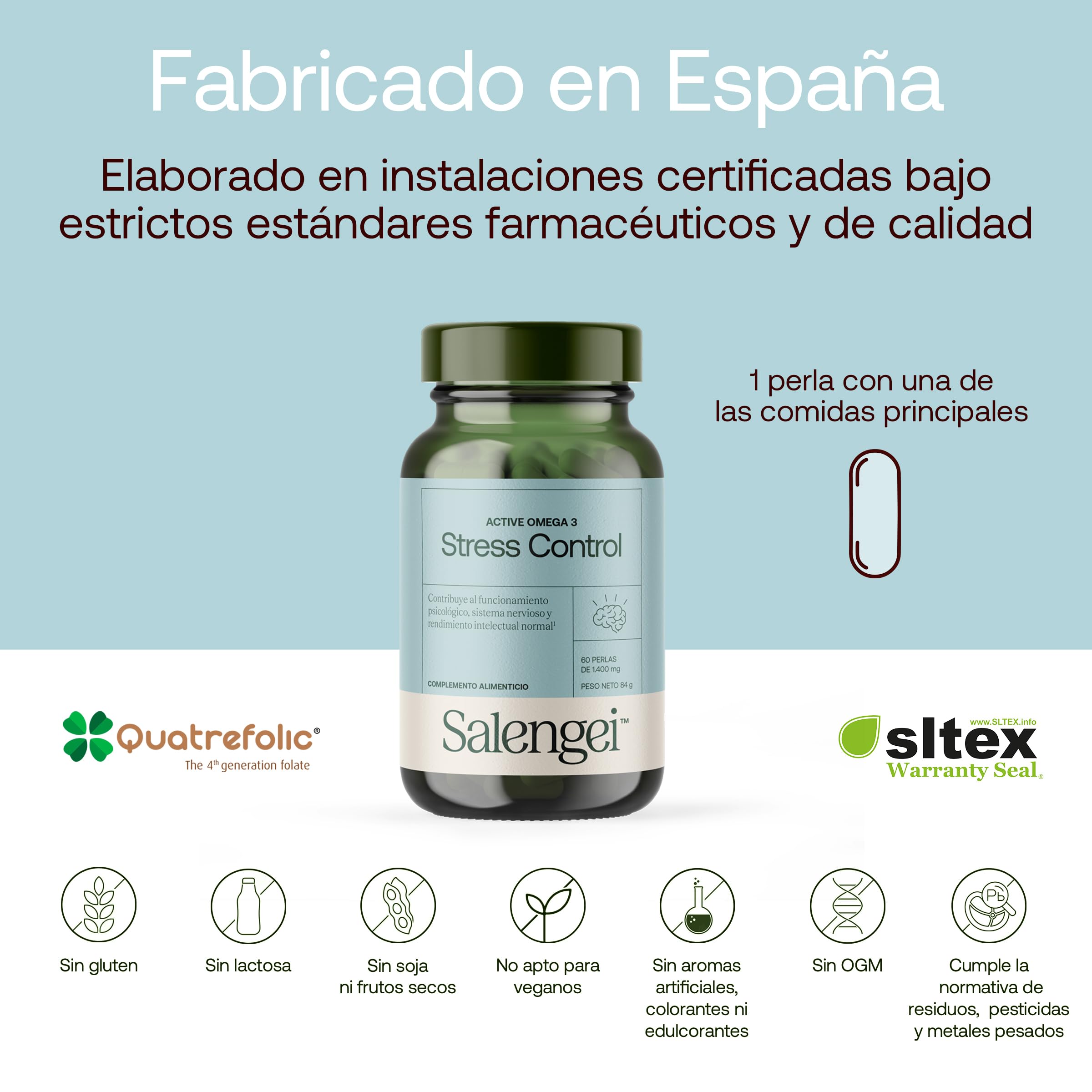 ACTIVE STRESS CONTROL – Apoyo natural frente al estrés y la fatiga emocional | Con Ashwagandha, Rhodiola, Omega-3, magnesio y vitaminas B | 60 perlas