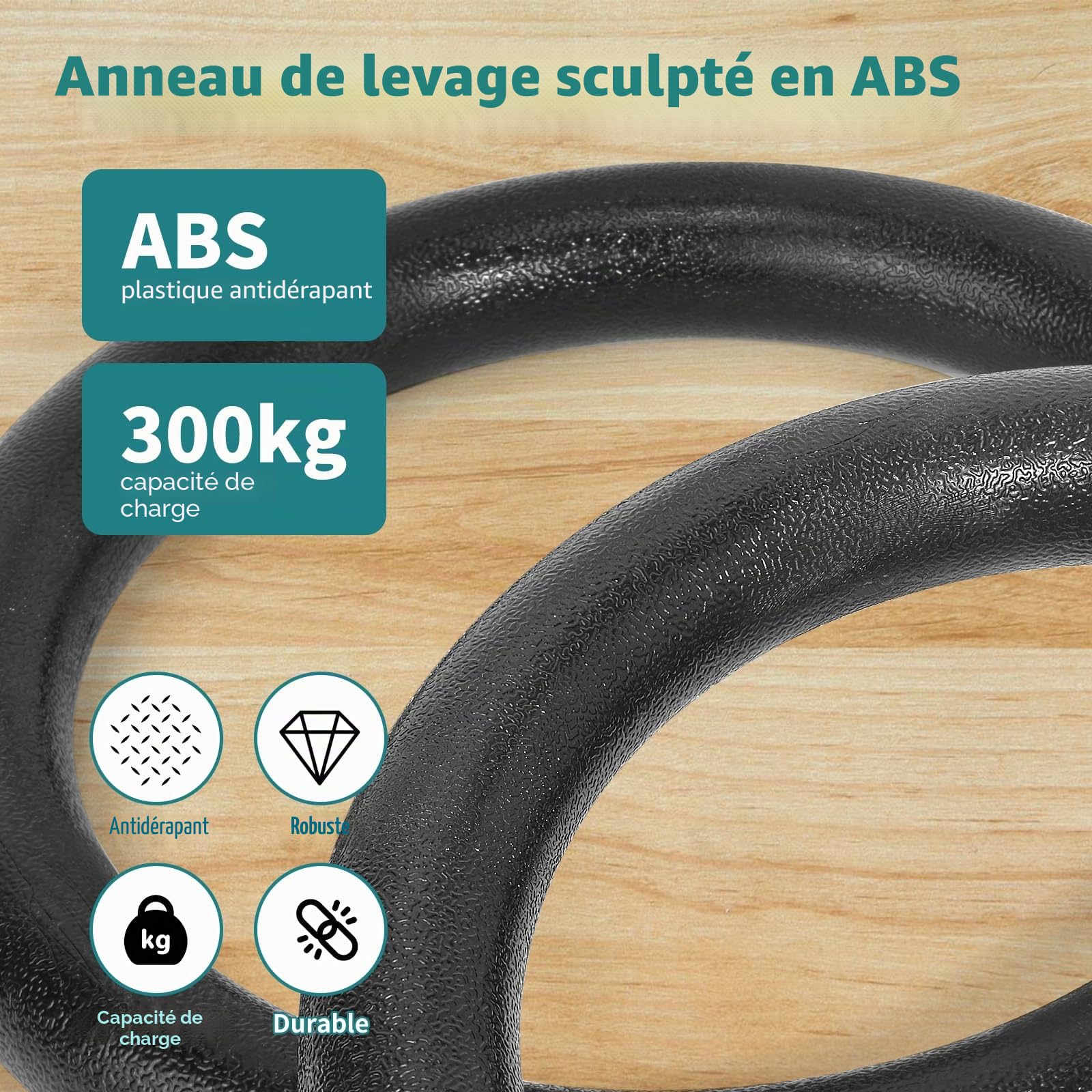 CIMOYBAI Anneaux de gymnastique en plastique ABS avec sangles réglables pour la pratique de la gymnastique, des tractions et de la musculation, diamètre 28 mm