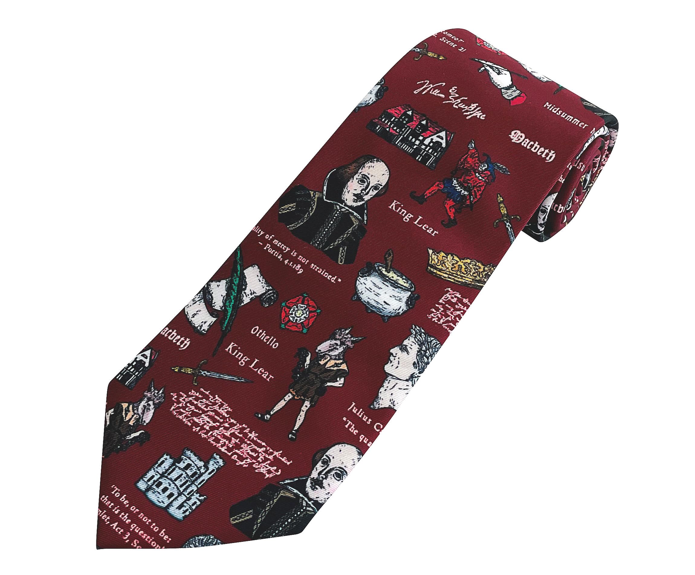 THE TIE STUDIO - Shakespeare theme on Burgundy Men's Novelty Tie