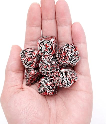 Miniatura 3 de Juego de dados DND de metal hueco, calaveras, manchas de sangre antiguas, juego de 7 piezas para Dungeons and Dragons RPG MTG, D&D Pathfinder