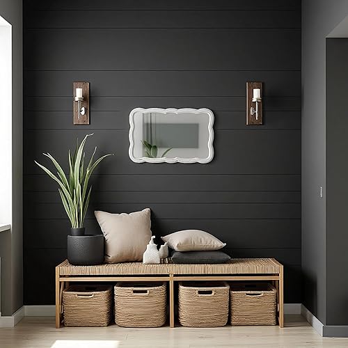 Miniatura 8 de Espejo de pared rectangular festoneado de 16 x 24 pulgadas, espejo de baño rústico de madera envejecida, espejo ondulado vintage sobre el tocador,