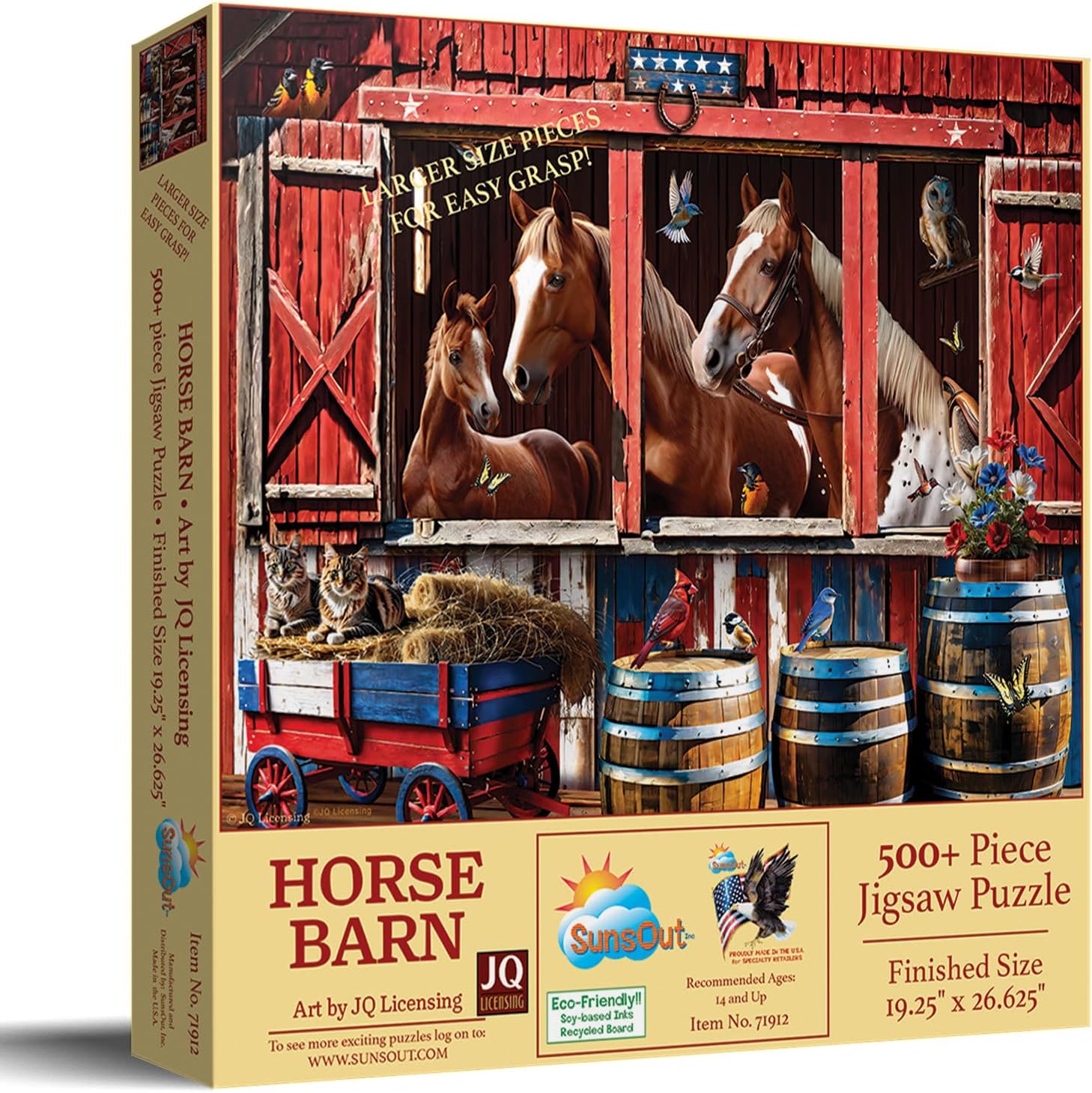 SUNSOUT INC - Horse Barn - 500 pc Large Piece Jigsaw Puzzle by Artist: JQ Licensing - Finished Size 18" x 24" - MPN# 71912