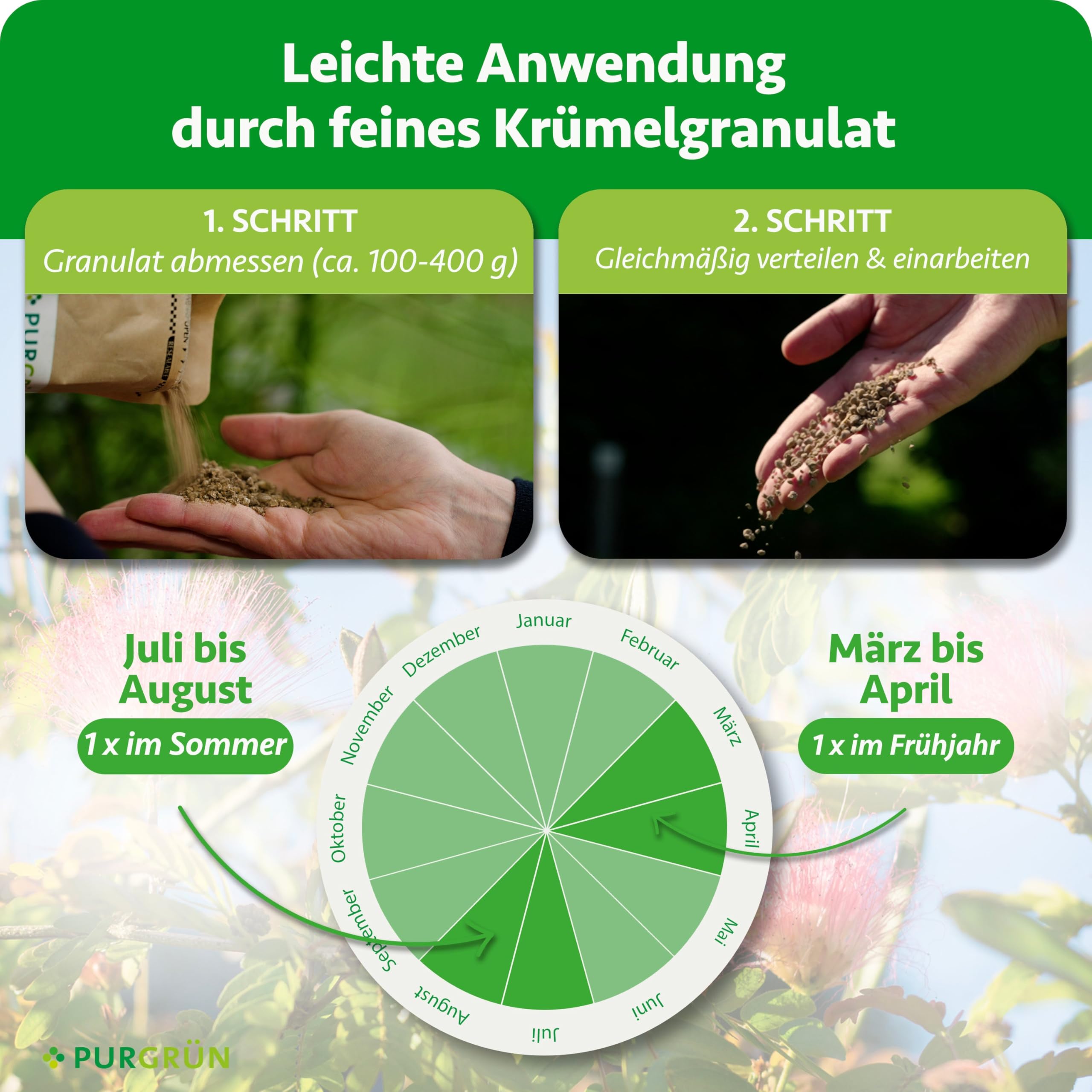 Seidenbaum-Dünger 1 kg – Organisch-mineralische Rezeptur – Feinkörniges Krümelgranulat – NPK 9+4+8 – Extra Magnesium für leuchtende Blüten – Verbessert die Bodenqualität