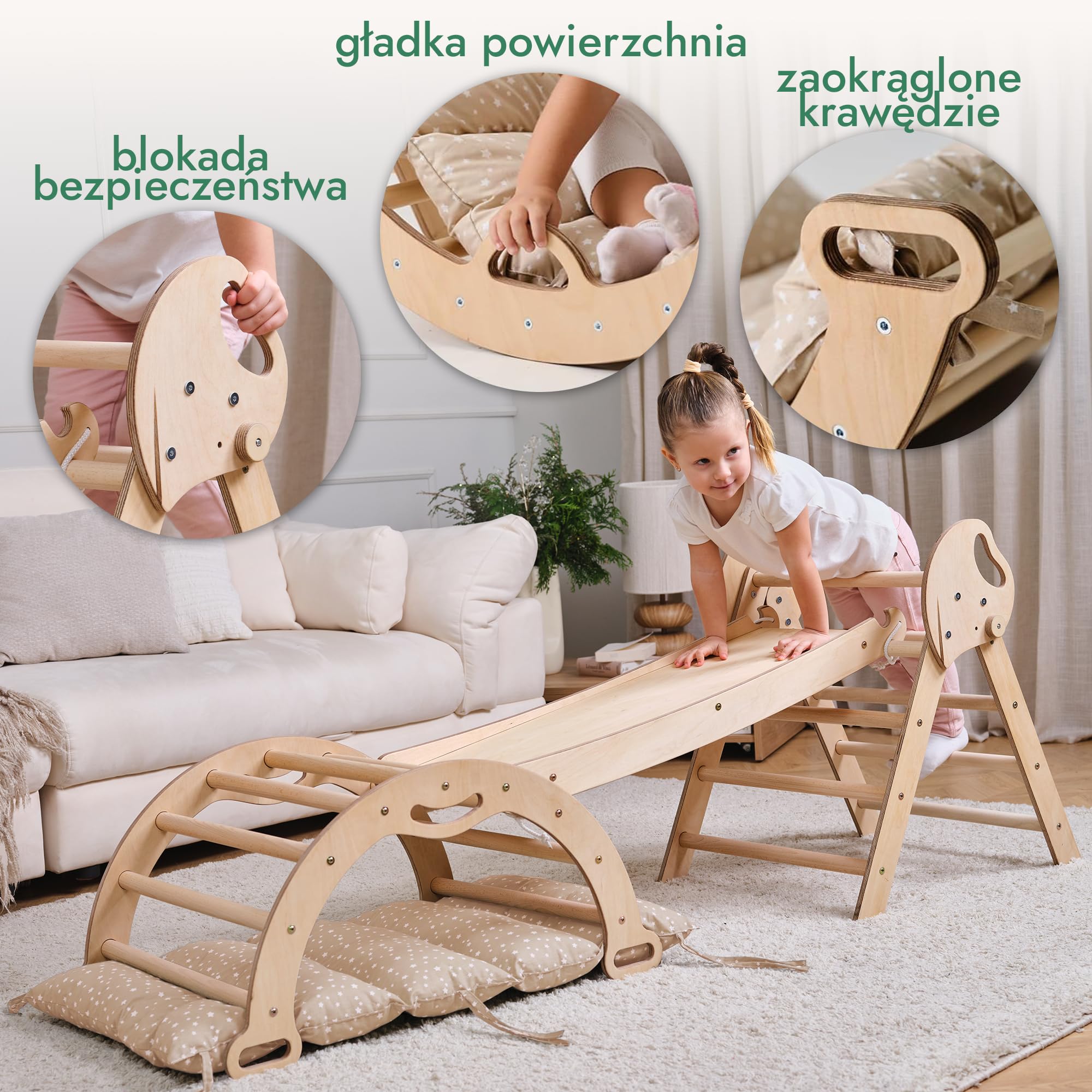 Goodevas Montessori zestaw rusztowań wspinaczkowych 5 w 1: do wnętrz, trójkąt wspinaczkowy, łuk wspinaczkowy z poduszką i zjeżdżalnią dla dzieci, plac zabaw dla dzieci w wieku 1-3 lat