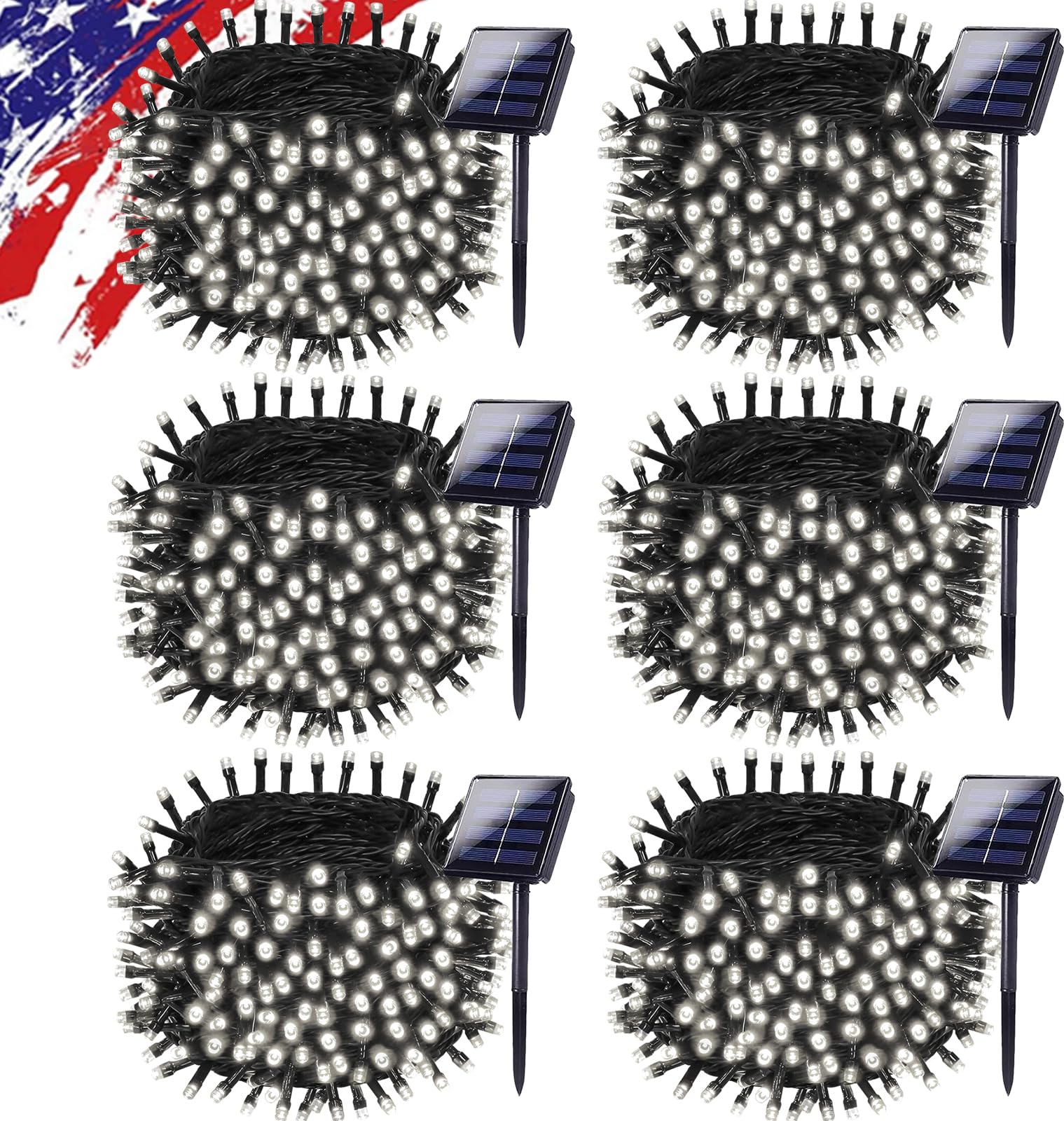 Upgrade 6Pack 100LED Solar Lichterkette für Außen, Solar Weihnachten Lichterkette Außen mit 8 Modi, IP65 Wasserdicht Outdoor Twinkle Light, Garten Weihnachtsbaum Weihnachtsdekoration, Kaltweiß