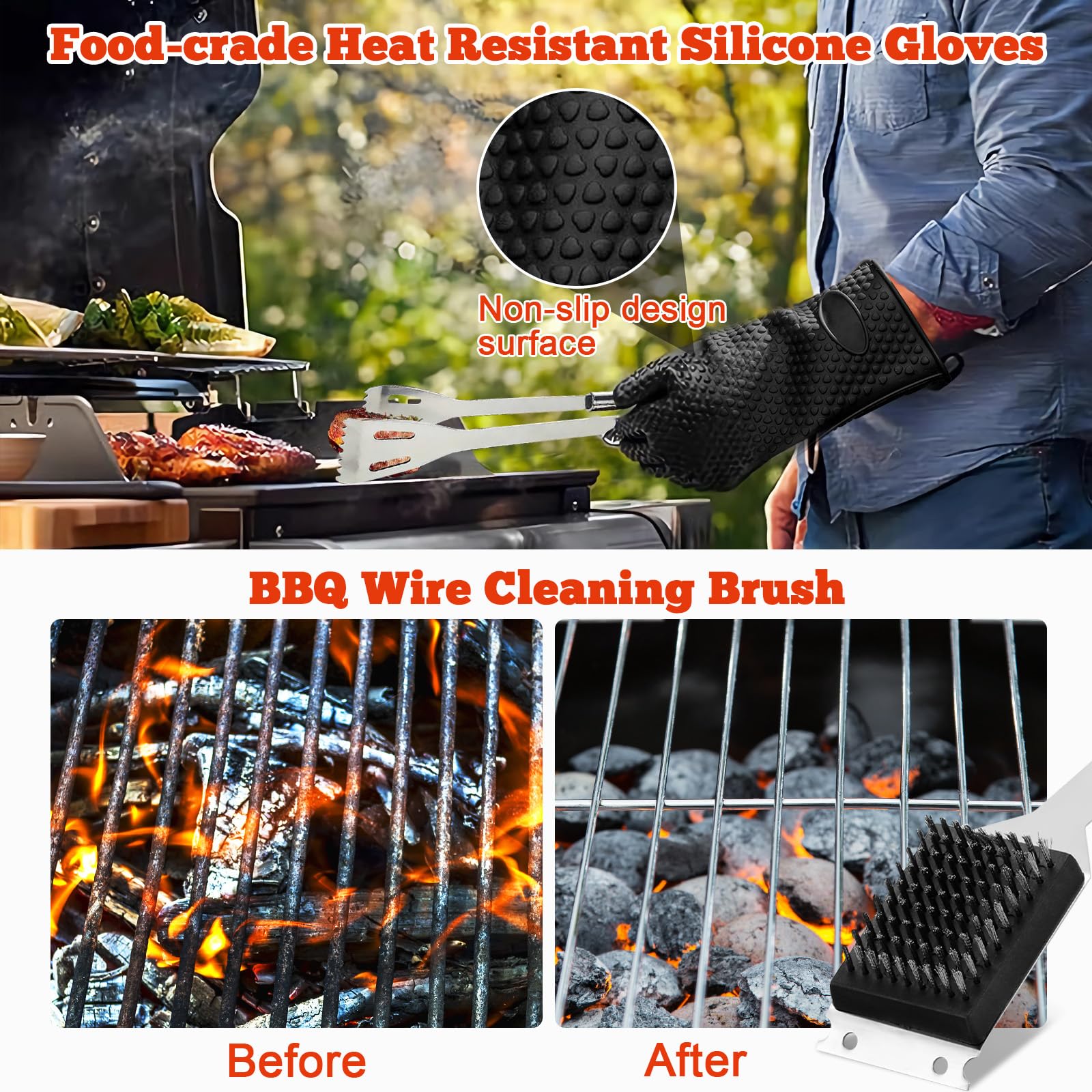 Set de Barbecue en Acier Inoxydable 27 Pièces, Ustensiles de Grillade Professionnels avec Sac de Rangement