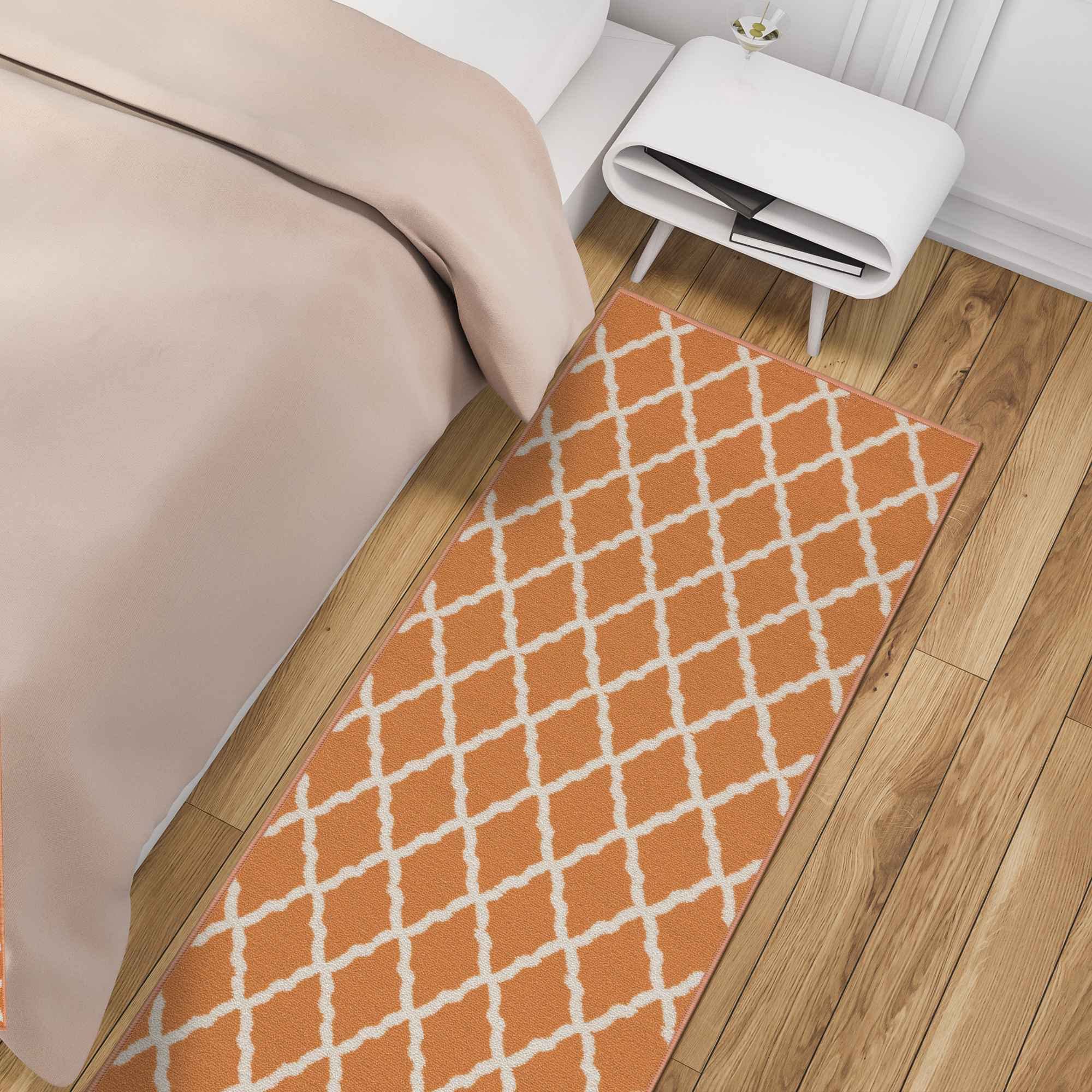 Ottomanson Glamour Collection Non-Slip Rubberback Moroccan Trellis Design 2x6 Indoor Runner Rug, 2'2" x 6', Orange