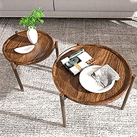 Vista 3 de Juego de 2 mesas de centro redondas anidadas, mesa auxiliar redonda, mesas anidables pequeñas, mesa auxiliar, para sala de estar, dormitorio, balcón