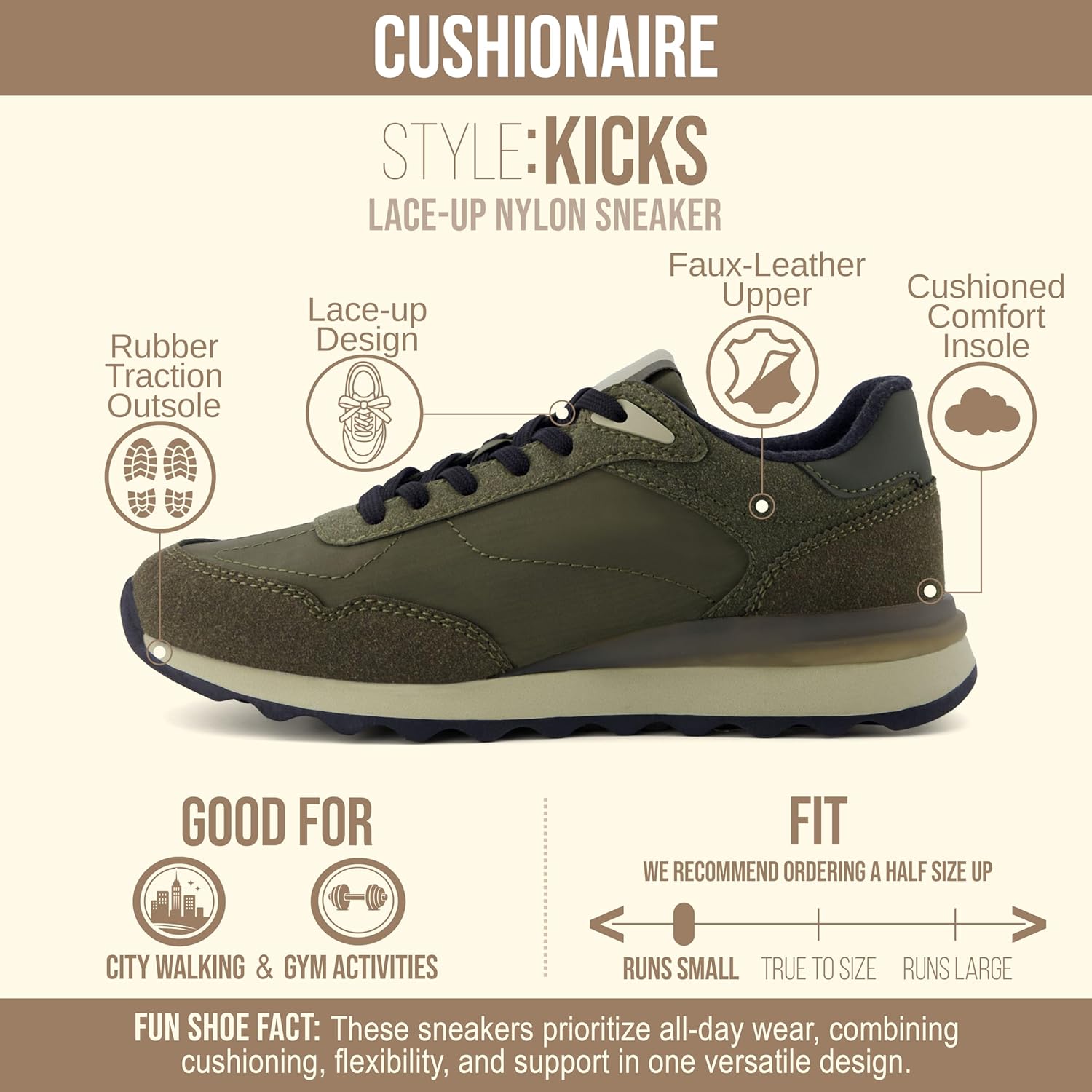 CUSHIONAIRE Women's Kicks lace up Nylon Sneaker +Comfort Foam, Wide Widths Available - Image 4