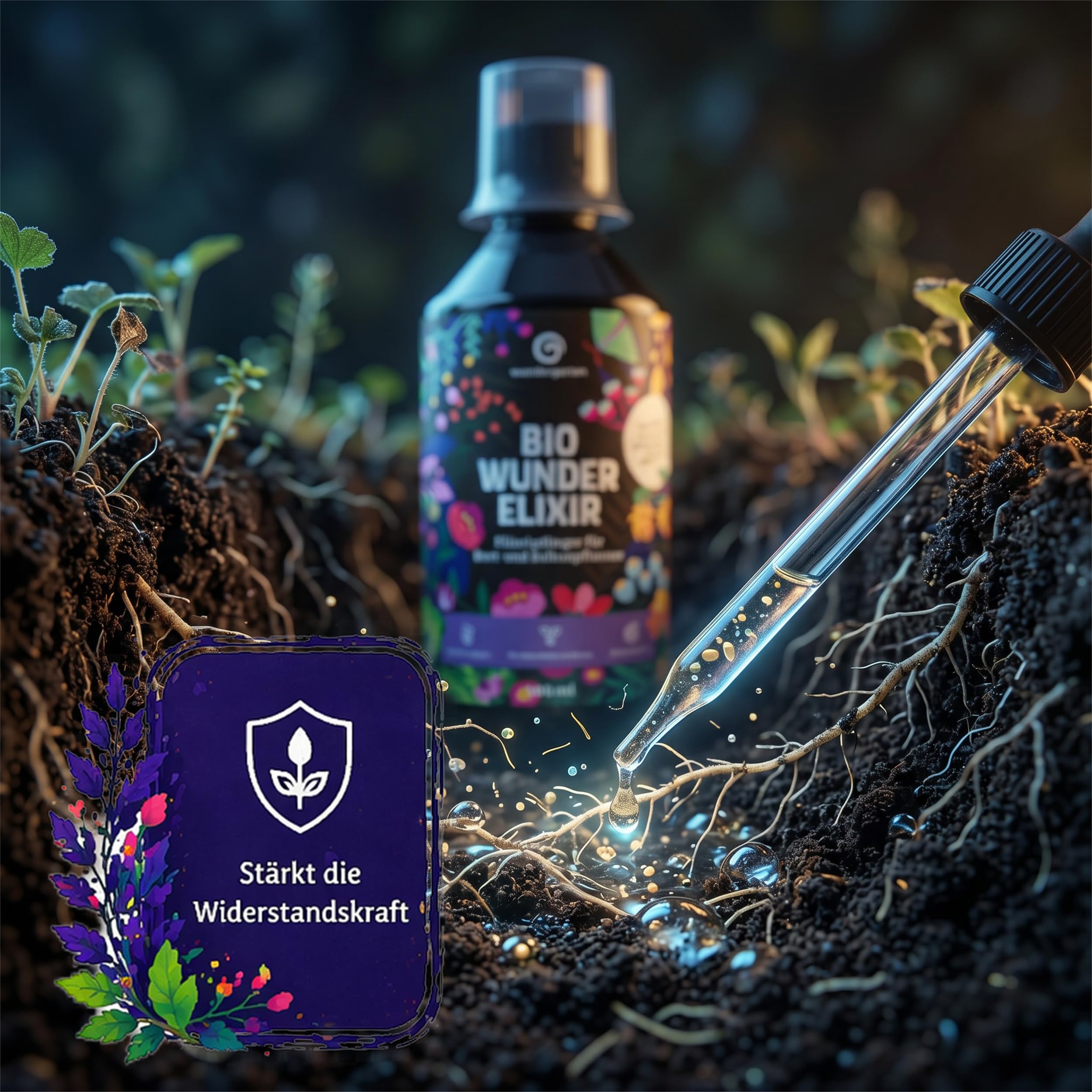 12x 500ml Bio Flüssigdünger Beet & Balkon – Wundergarten Wunderelixier – Mit Pflanzenkohle – Organischer Dünger für Blumen, Gemüse & Balkonpflanzen – Fördert Wachstum & Blüten