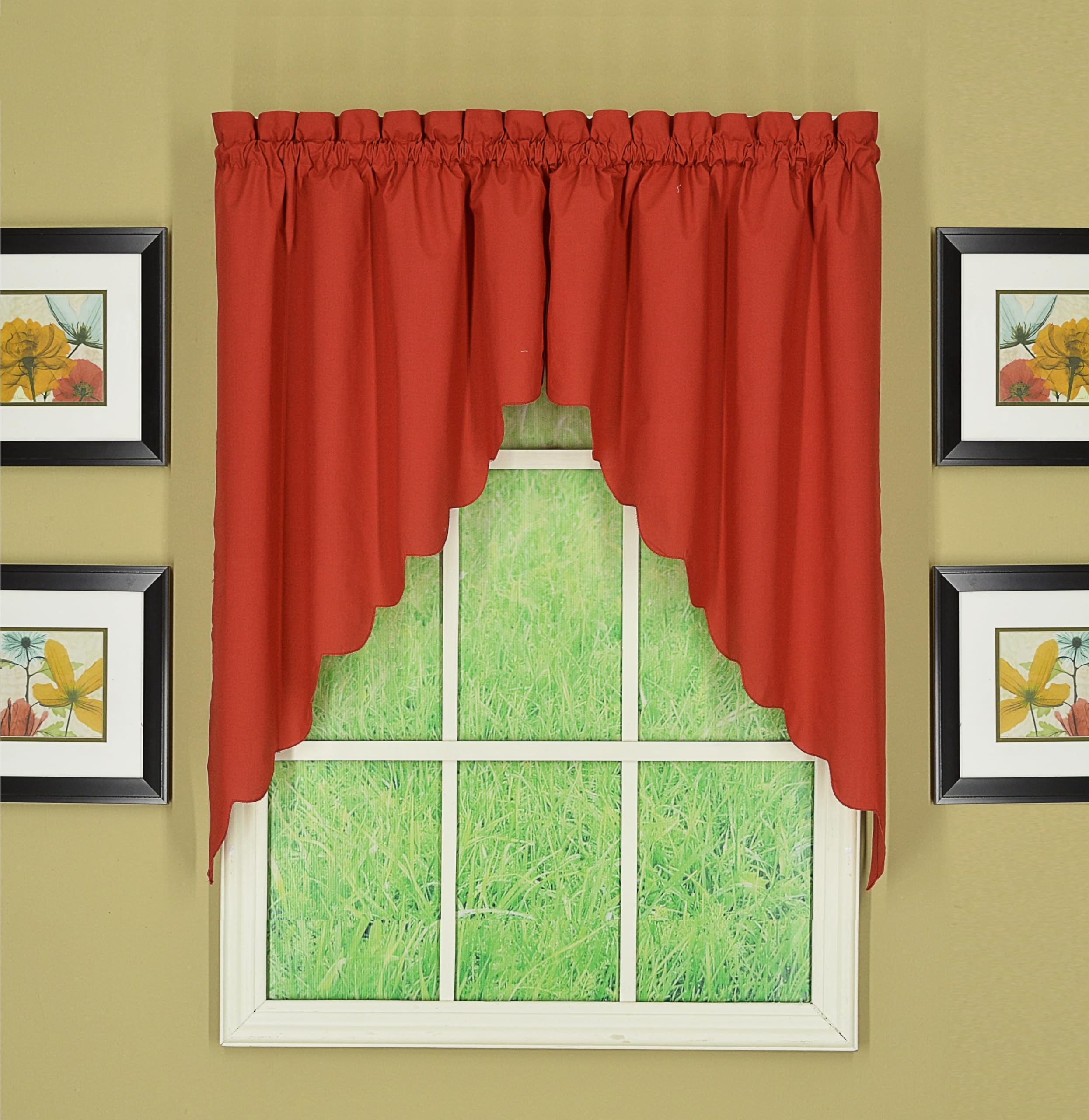 Today's Curtain CA2003K Orleans 38" Swag Pair Tambour Scallop Edge Curtain, Brick Red, 60" W x 38" L