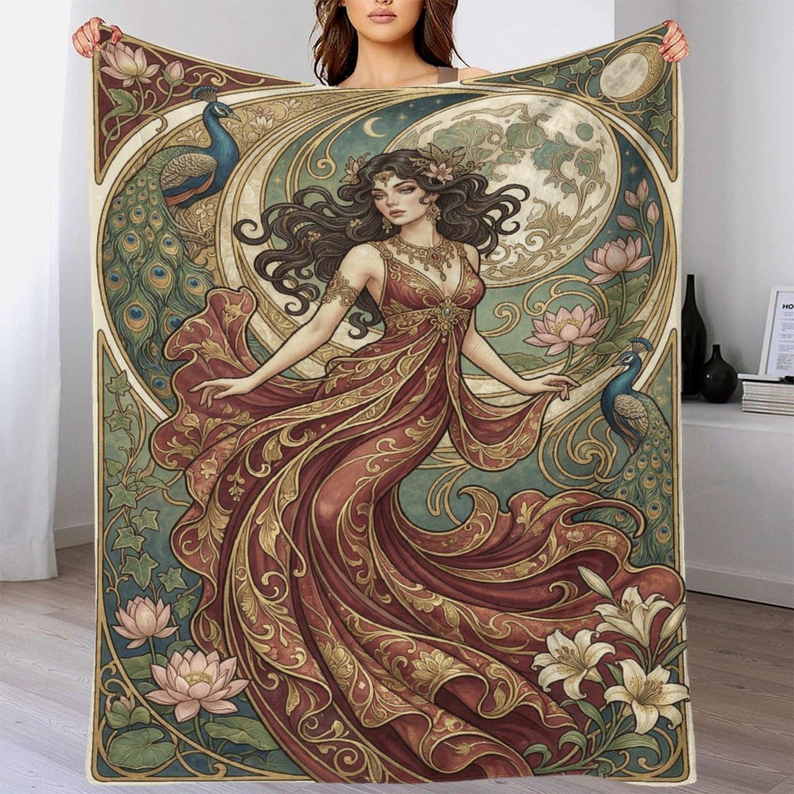 H3B8U2Y5 Art Nouveau Mucha Goddess for Flannel Throw Blanket, Couch TV Time