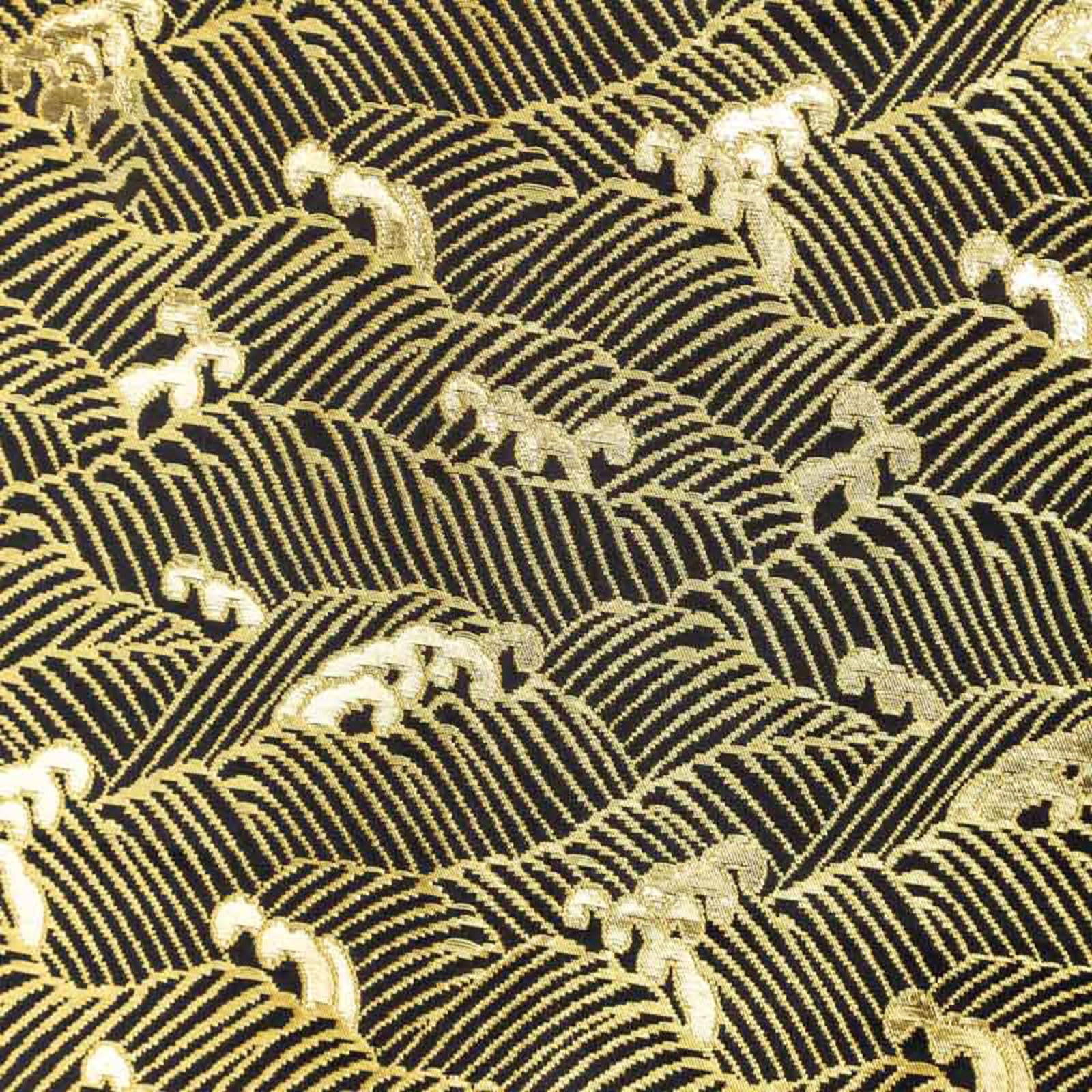 Stickerei-Damaststoff, Satin-Jacquard-Stoff, Cheongsam-Wellenmuster, Schwarzgold, hochwertige Stickerei im japanischen Stil, Nishijin-Weberei, goldene antike Tasche, handgefertigter Stoff, 75 x 50 cm