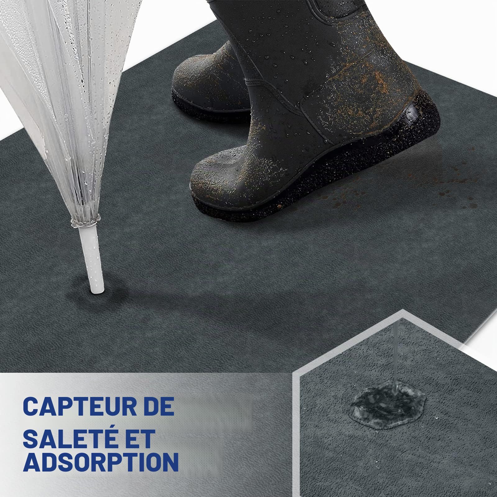 Paillasson d'intérieur, lavable, tapis d'entrée, super fin, résistant à la saleté, absorbant, antidérapant, pour porte ou cuisine