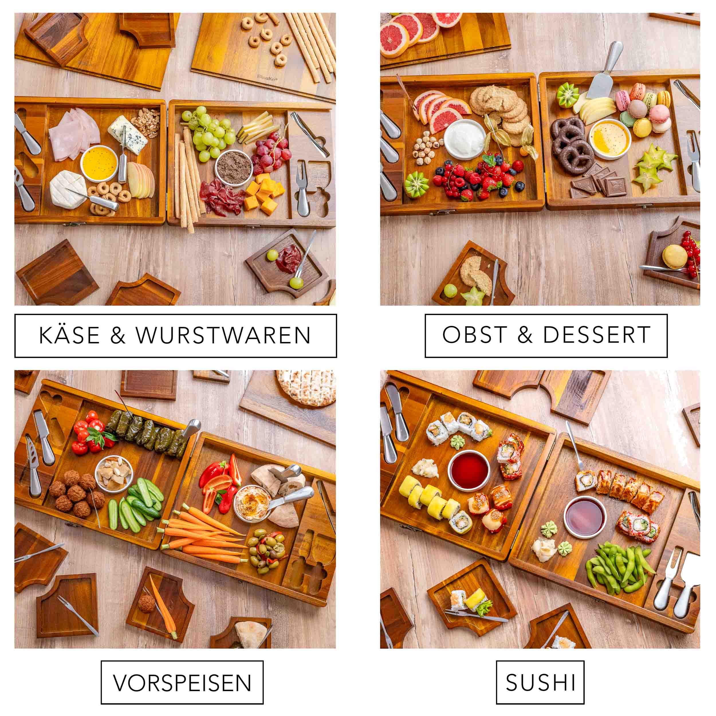 Käsebrett mit Käsemesser Set für Große Gruppen – Akazienholz Servierbrett, EIN Upgrade von Bambus Charcuterie Boards und Cheese Boards – Servierplatte Holz Käseplatte, Frühstücksbrett – Geschenk Idee