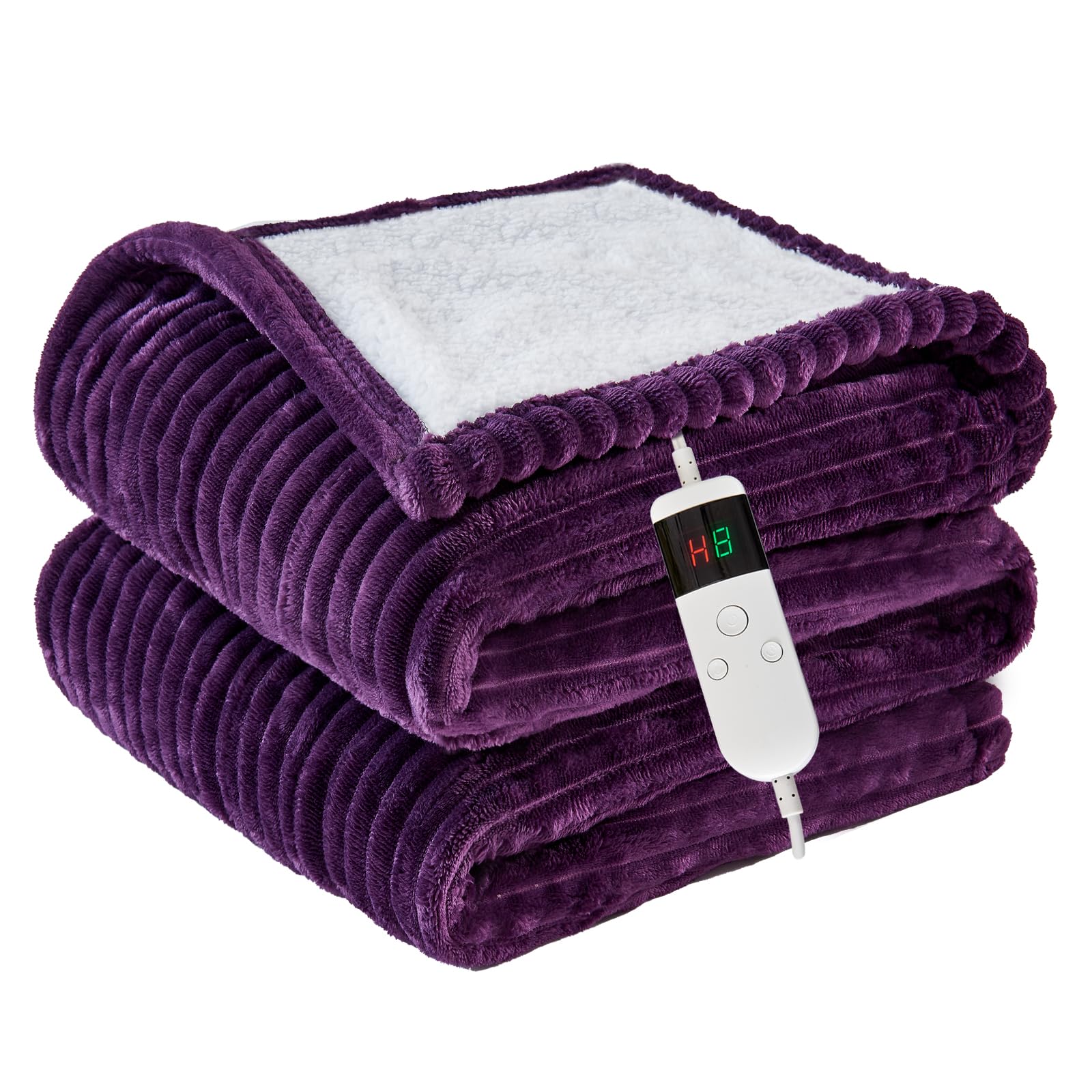 Heated Blanket Electric Throw, Soft Flannel Heating Blanket with 8 Hours Auto Off 10 Fast Heating Levels Machine Washable Sherpa Heated Blanket with Overheating Protection