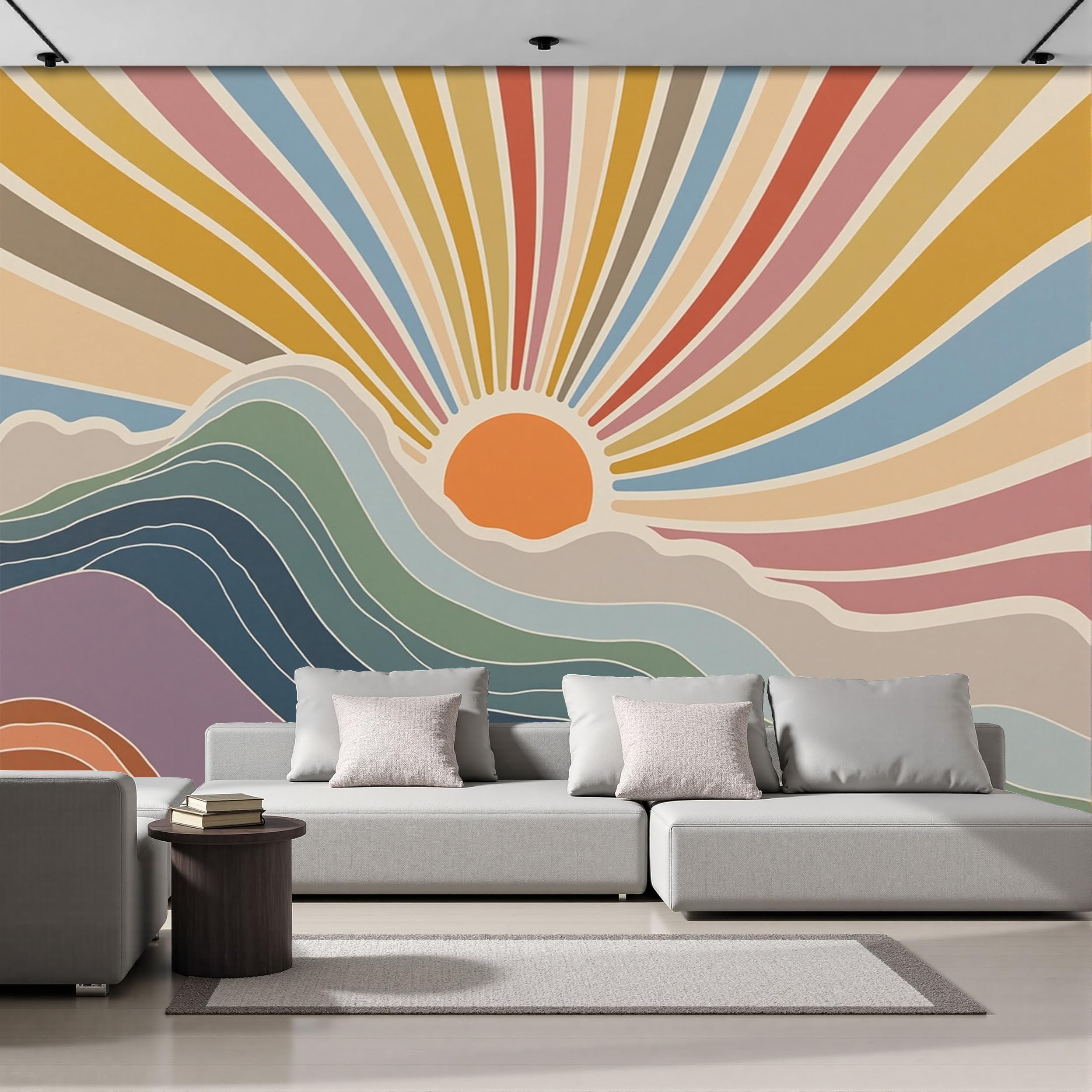 Papier peint panoramique intissé salon chambre coucher de soleil abstrait 250x175
