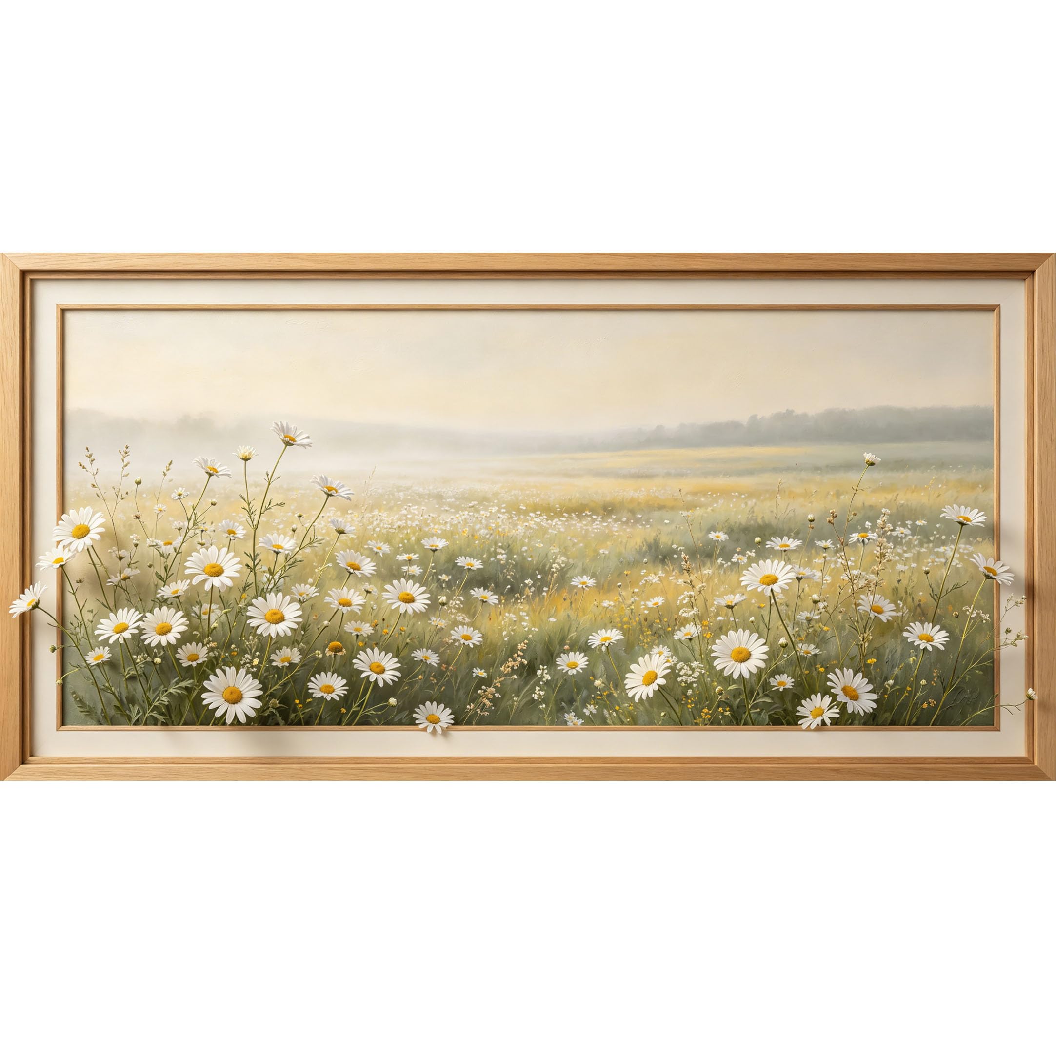 Agglomerix 3D Framed Wall Art Daisy Field Botanical Oil Painting Nature Landscape Large Size SelfAdhesive Removable Wall Decor Prints Artwork for Living Room Bedroom Office