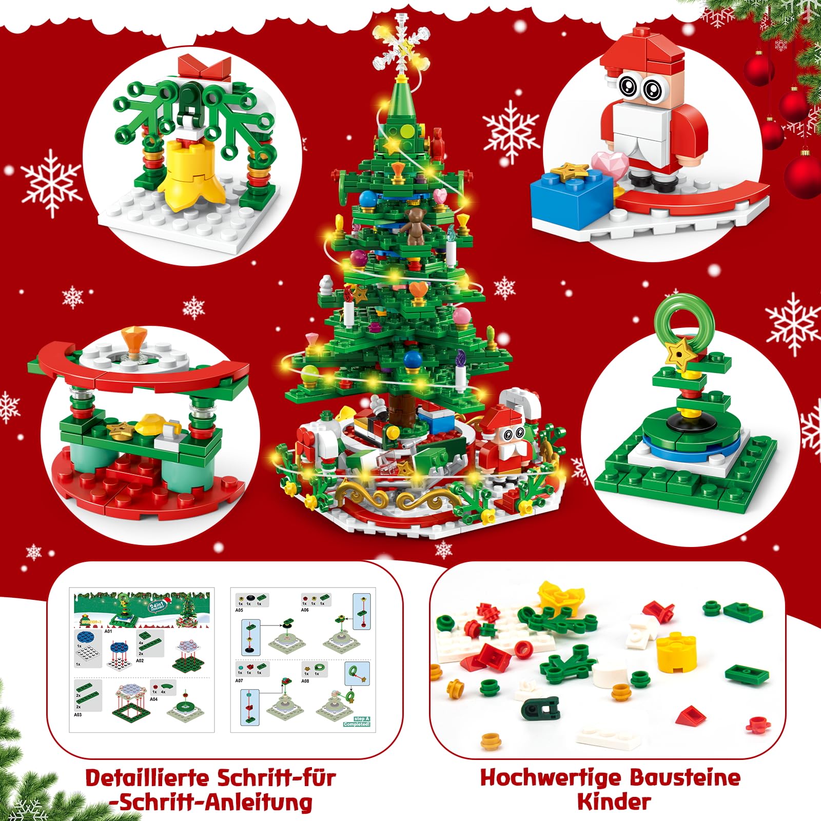 Advent Calendar 2025 Kids for Christmas Tree Building Toy with LED Light Mini Building Blocks,Christmas Countdown 24 in 1 Blocks Toy 701 Pcs,Christmas Building Blocks Toy Gift for Adult Boys and Girls - Image 3
