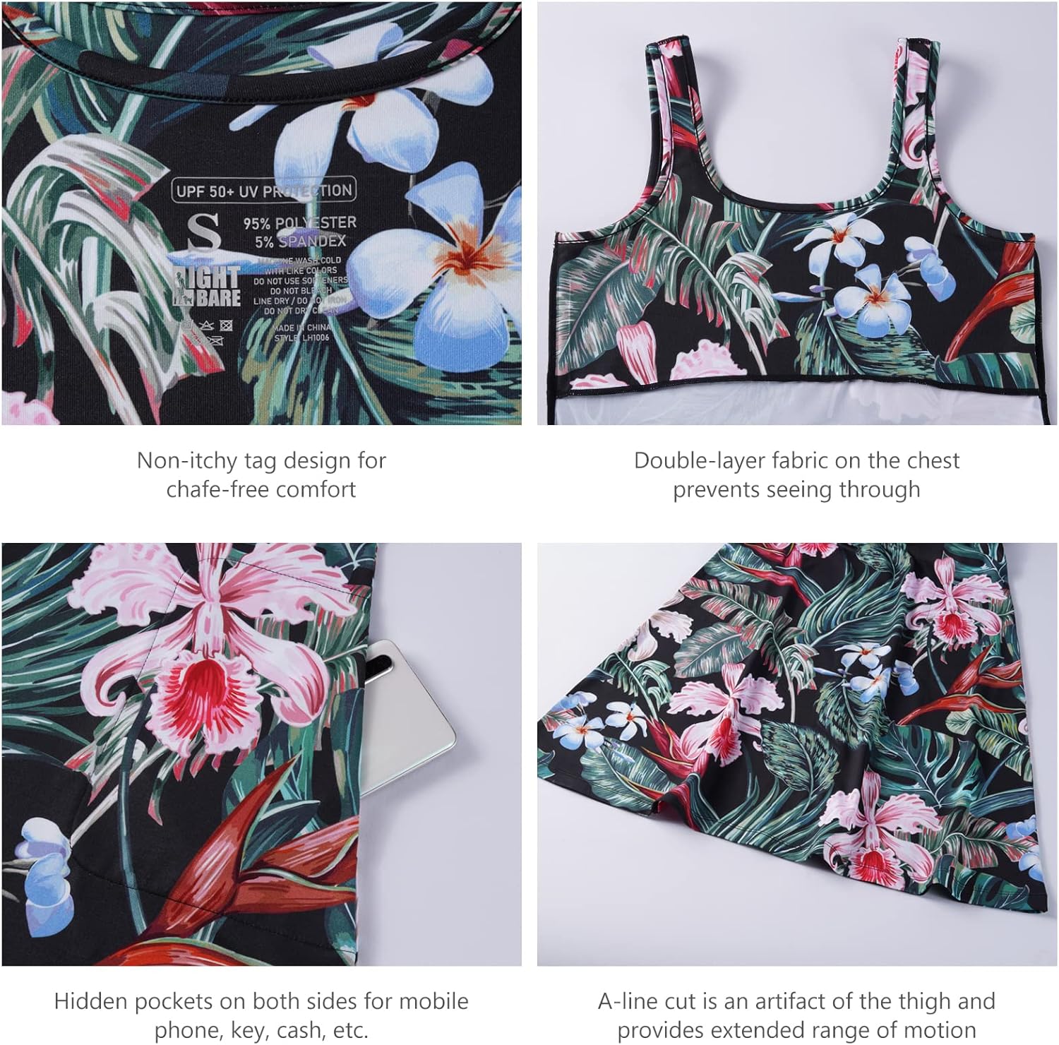 Women’s UPF 50+ Tank Dress A-Line with Pockets Breathable Quick Dry Sun Protection for Hiking Camping Beach Outdoor - Image 5