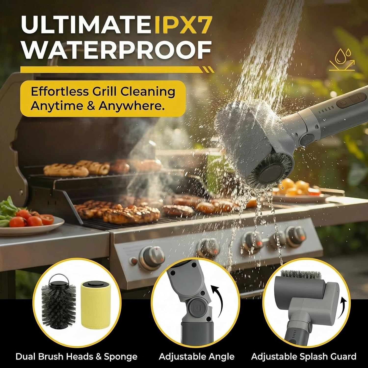 Electric Grill Brush, Upgraded 50W 5200mAh Grill Cleaner with 150Min Runtime, 3-Speed & Angle Adjustable Brush for BBQ Grates, Anti-Shedding (White)