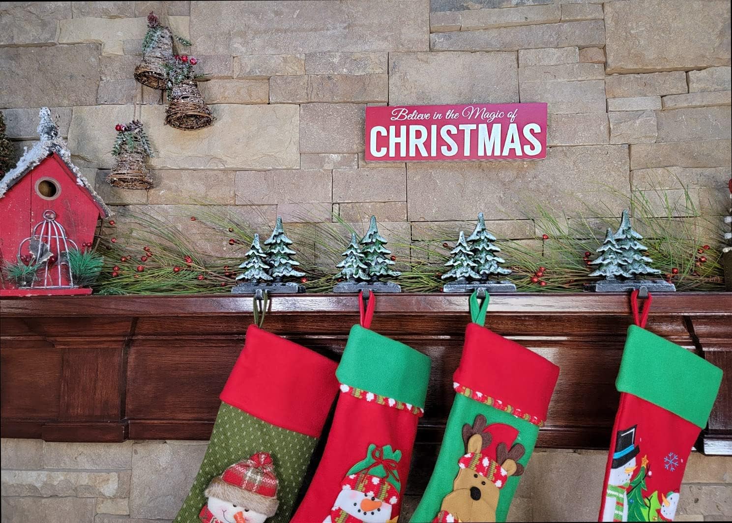 Lulu Decor, Cast Iron Decorative Christmas Four Tree Stocking Holders, Solid, Beautiful, Set of 4 Stocking Hangers (Double Tree)